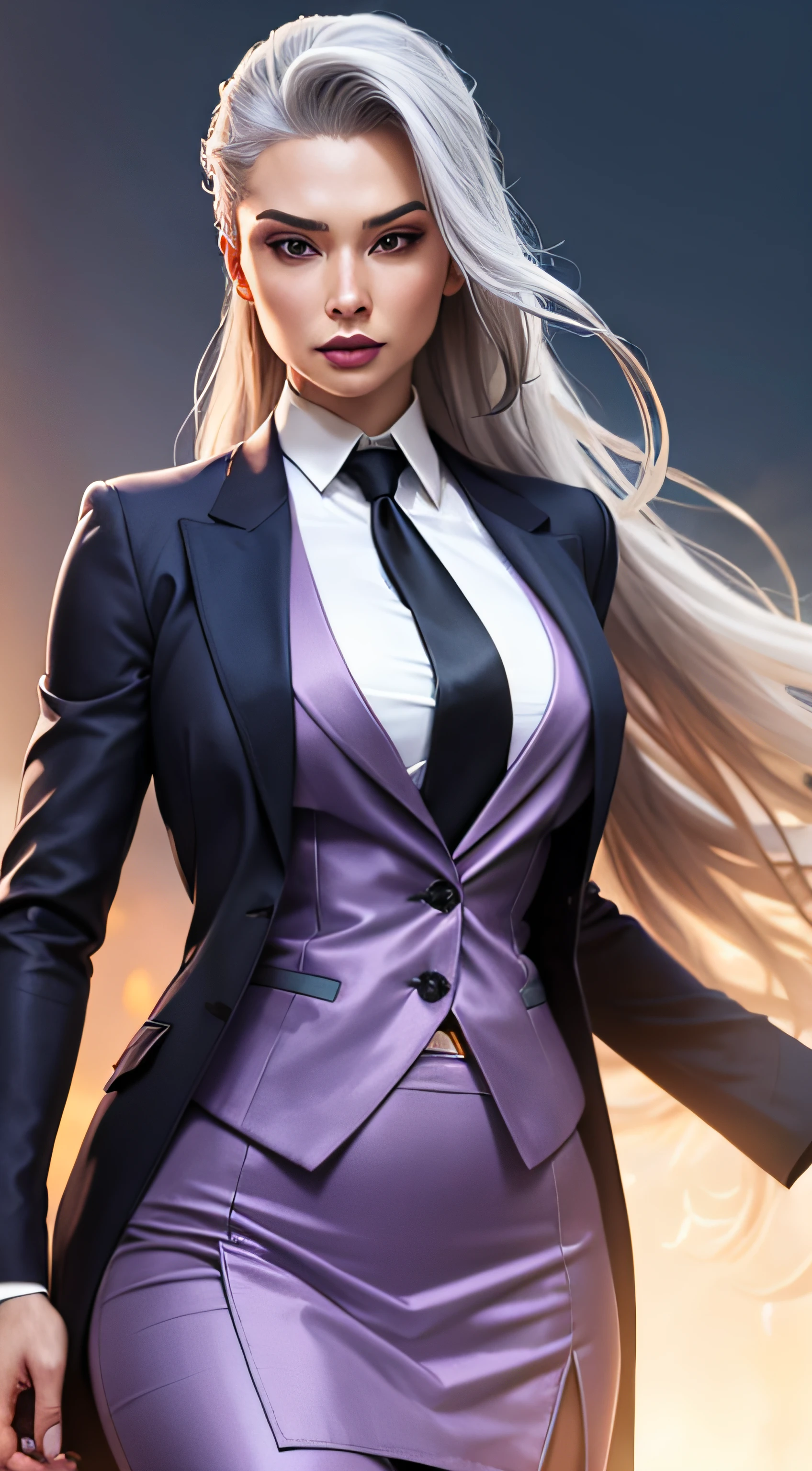 1 woman, SFW, perfect lighting, seios grandes,
gray hair
Sindel's Hair
long hair pulled back
Long, straight hair back
multicolored hair,
Sindel, 8k, perfect hands,((obra-prima)), purple skirt suit, satin suit and tie, (((three-piece suit))), silk dress shirt, shirt and tie, silk floral necktie, ((blazer)), ((suit jacket)), open jacket, ((waistcoat)), bodycon miniskirt, tights, pocket square, tie clip, | |
microvestido, MILF, fighting stance, combat, mortal kombat, battle