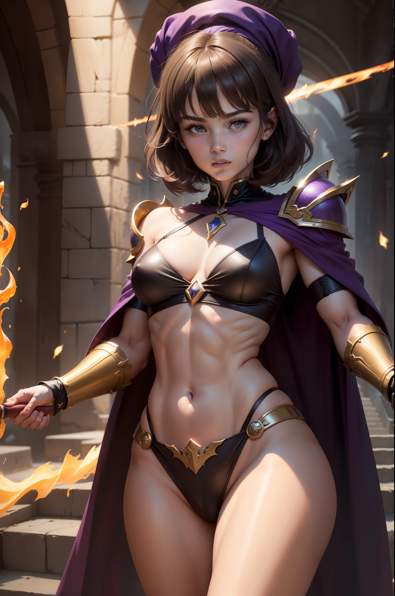 (8K,Photorealsitic Raw photography top-quality;1.4) (1girl in) Super beauty (Lifelike face) Muscular and macho female body (Brown-haired short bob) Hold up a black and red magic wand combat scene Black and purple and golden armor and magic hat Beautiful expression glareing (real looking skin) (sorcerer) enticing 超A high resolution A hyper-realistic high detal fully body photo ruins
Coming soon