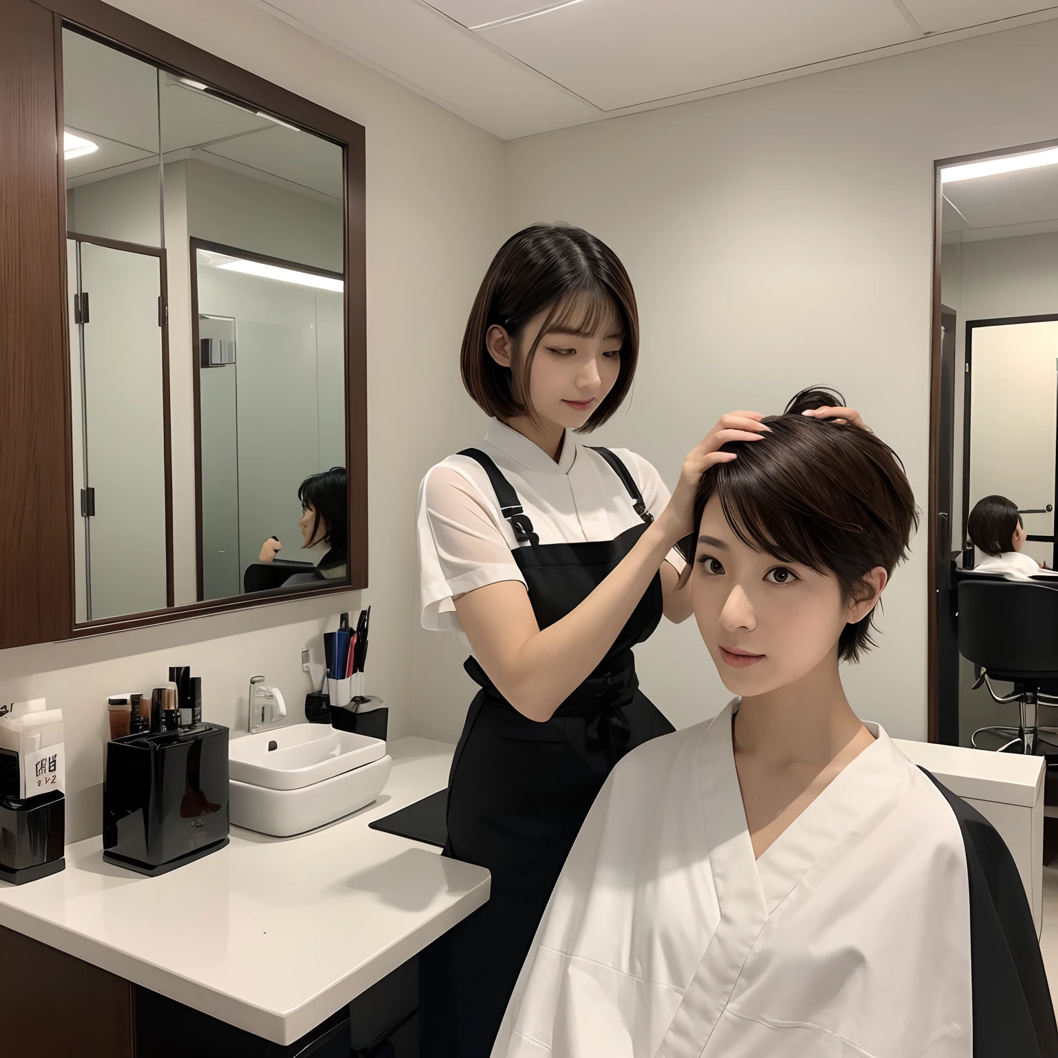 japanes femele beauty salon cut hair