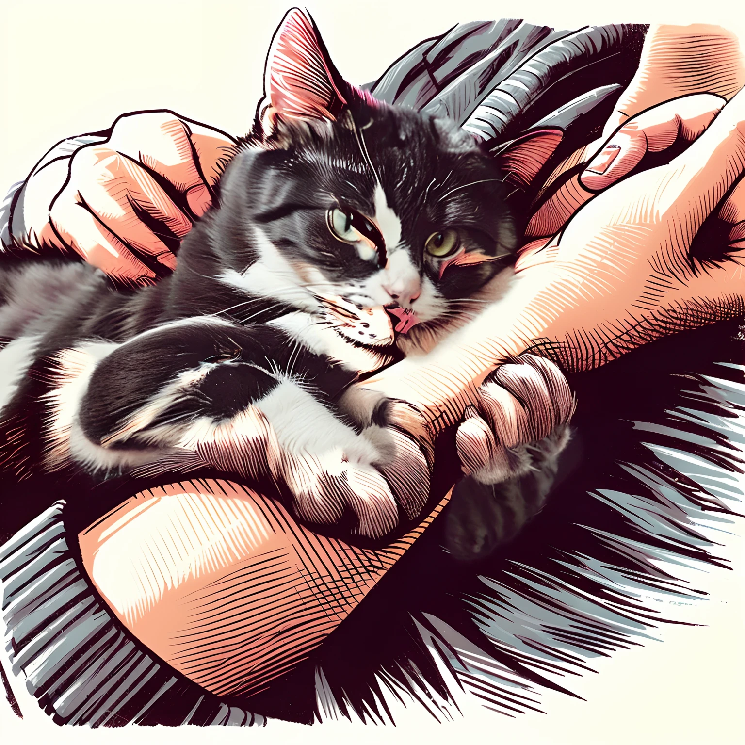 the cat is black and white