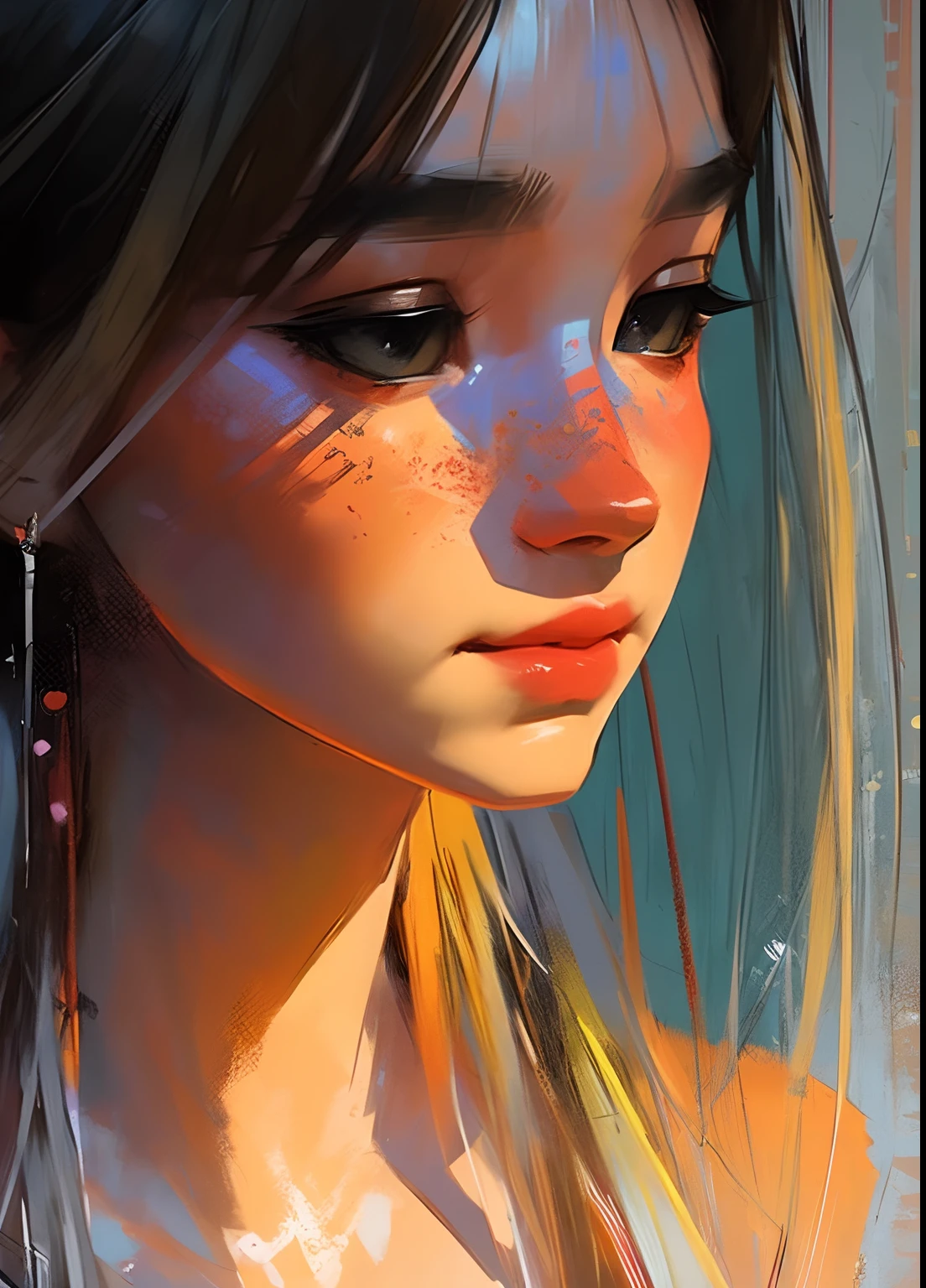 samdoesarts; portrait of one, a young blonde woman, with colourful makeup, long hair with bangs, sternum lotus tattoo, by Jeremy Mann, matth�us merian the elder, Pino Daeni, robert rauschenber, by beksinski, no mouths