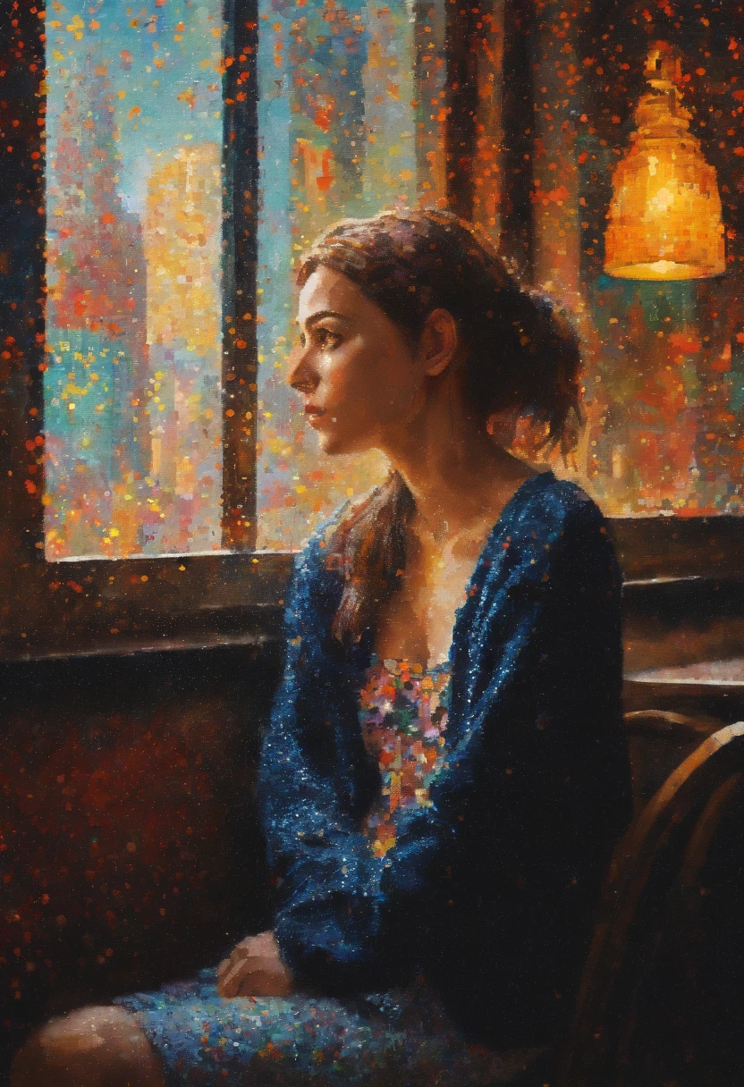Woman looking out window gloomily、Beautiful European Woman、Inside the coffee shop