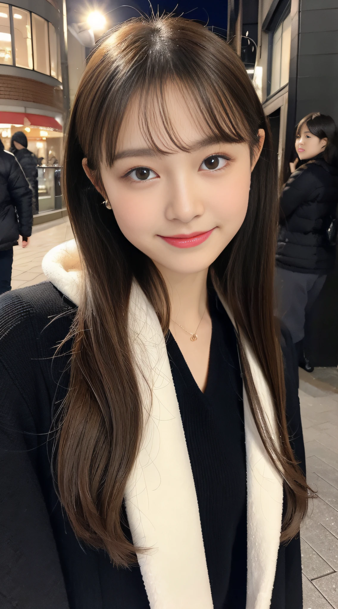 (((32K,very high res, high detailing, highly accurate,Masterpiece Girl 1：1.5))),Raw photo & realistic atmosphere,beautiful dark blue eyes,Detailed mouth,Glossy lips,Detailed eyebrows,Soft white skin that shines with every detail,,Eyes drawn in detail、Very beautiful eyes with azure eyes,Detailed lips、Very beautiful face,Very well-formed face、Lifelike face,shiny beautiful lips,Beautiful eyebrows,Infinite reality,Best design,（Insanely cute Japan 16-year-old high school girl,,Beautifully shaped breasts,Very cute beautiful girl,Little Girl,Healthy body,Outstanding style：1.5）,Best Natural Makeup,Japanese ido,Korean Idols,Young sensual idol,Moist eyes,Dark Beautiful Deep Eyes,Beautiful butt,beauty legs,,camel's foot,：1.3),超A high resolution、,Natural and realistic face,Back lighting,Pure eyes are too cute,(((photorealisim,Photograph the whole body))),,Reality Live Action,（Fashionable earrings,,a necklace,A bracelet,gyuru,Glossy nail art,2022 Women's Teens Winter Casual Fashion,Down jacket,Black pants,white shoe,Calm and fashionable girl,light brown hair,Braided ear hair,独奏,little smiling,full body Esbian,Show full-body fashion,Leaning forward,Bend over, Only beauty young cute 15 year old girl,A rather petite and very cute 15-year-old girl：1.7）,Night in Shibuya