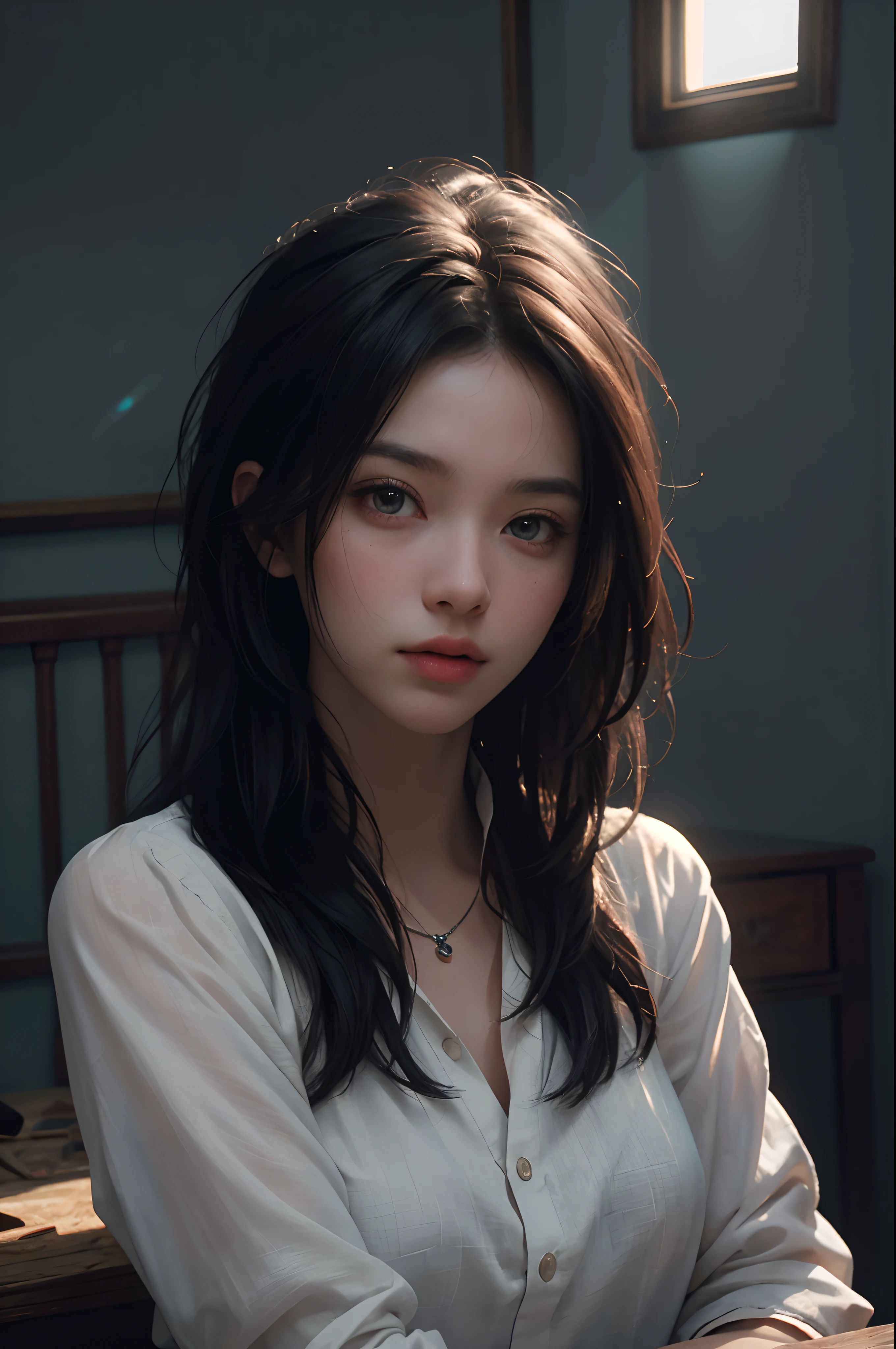 (RAW photo, best quality), (realistic, photo-realistic:1.3),best quality,highly detailed,masterpiece,ultra-detailed,illustration,1girl,upper_body,dynamic angle,world masterpiece theater,messy_long_hair,best quality,extremely detailed CG unity 8k wallpaper,ink,Amazing,cinematic lighting,lens_flare, dunhuang_style