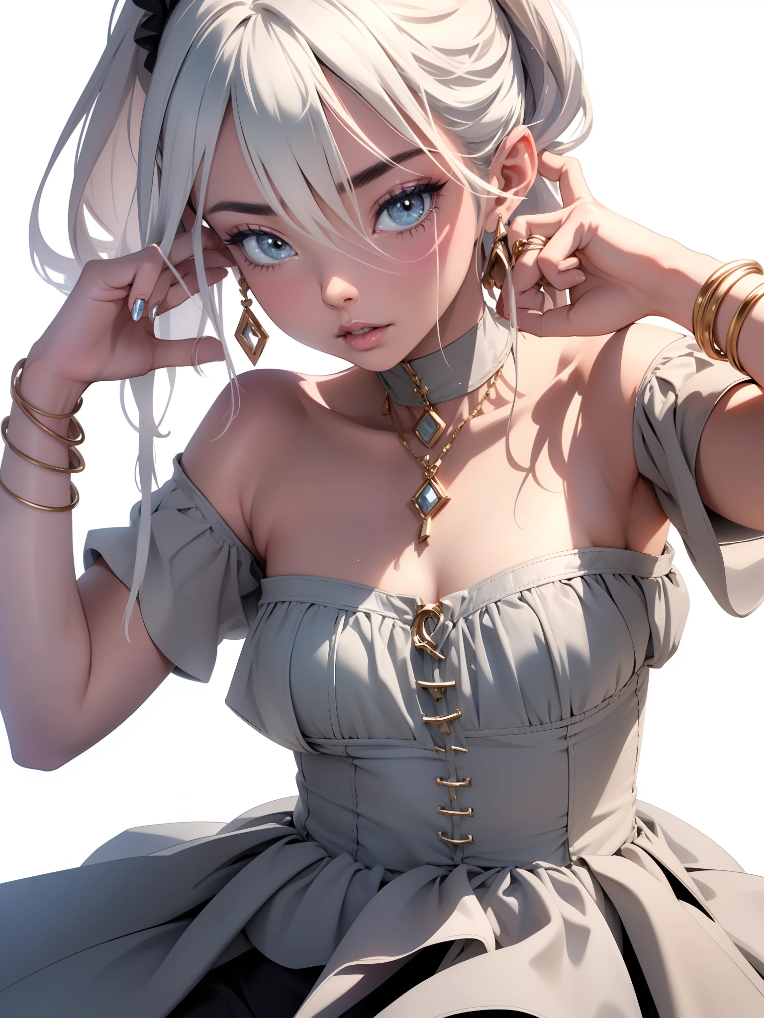 Cute fantasy character, Detailed, realisti, symmetric, Soft pastel colours, (8k), trend on artstation, A girl, makeup, mascara, The lips are soft or colored, plain black background, minimalism, monotonous, Simple color palettes, puro, Clear design, Flowing silhouettes, skirts, skirts, Simple dresses, Sbikini, asymmetric, geometric, Elegant and luxurious materials and design, simple, Minimum accessories, Necklaces and thin rings made of silver or gold, Simple bracelets, Distinctive design, Simple silhouettes, Simple and sophisticated style, elegance, minimalism, High-quality materials, haute couture, Simplicity and sophistication,