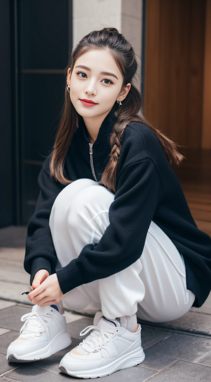 (((32K,very high res, high detailing, highly accurate,Masterpiece Girl 1:1.5))),Raw photo & realistic atmosphere,beautiful dark blue eyes,Detailed mouth,Glossy lips,Detailed eyebrows,Soft white skin that shines with every detail,,Eyes drawn in detail、Very beautiful eyes with azure eyes,Detailed lips、Very beautiful face,Very well-formed face、Lifelike face,shiny beautiful lips,Beautiful eyebrows,Infinite reality,Best design,(Insanely cute Japan -yeld hischool girl,,Beautifully shaped breasts,Very cute beautiful girl,Little Gilthy body,Outstanding style:1.5),Best Natural Makeup,Japanese ido,Korean Idols,Young sensual idol,Moist eyes,Dark Beautiful Deep Eyes,Beautiful butt,beauty legs,,camel's foot,:1.3),超A high resolution、,Natural and realistic face,Back lighting,Pure eyes are too cute,(((photorealisim,Photograph the whole body))),,Reality Live Action,(Fashionable earrings,,a necklace,A bracelet,gyuru,Glossy nail art,2022 Women's Teens Winter Casual Fashion,Down jacket,Black pants,white shoe,Calm and fashionable girl,light brown hair,Braided ear hair,独奏,little smiling,full body Esbian,Show full-body fashion,Leaning forward,Bend over, Only beauty young cute 15 year old girpetite and very cute 15-year-old girl:1.7),Nighin uya