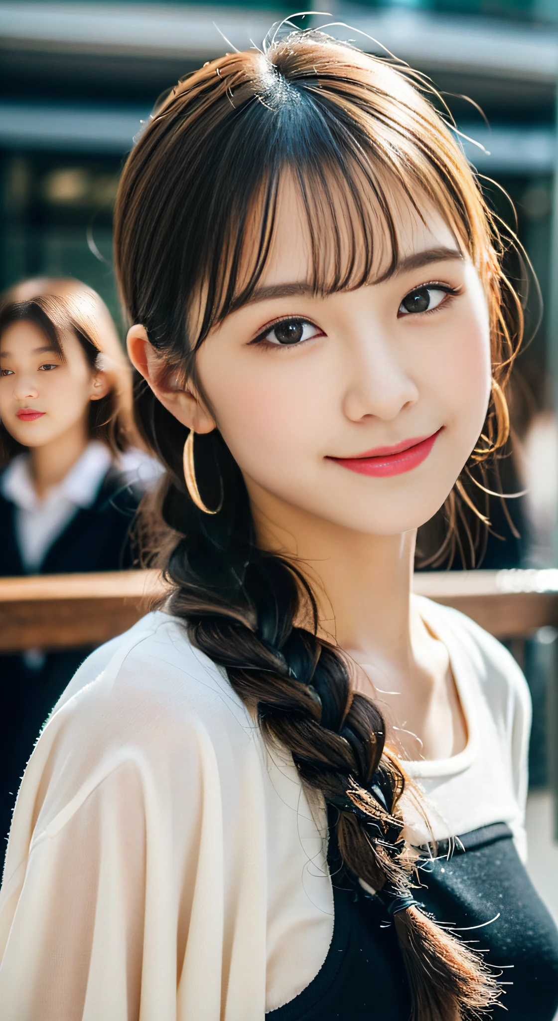 (((32K,very high res, high detailing, highly accurate,Masterpiece Girl 1:1.5))),Raw photo & realistic atmosphere,beautiful dark blue eyes,Detailed mouth,Glossy lips,Detailed eyebrows,Soft white skin that shines with every detail,,Eyes drawn in detail、Very beautiful eyes with azure eyes,Detailed lips、Very beautiful face,Very well-formed face、Lifelike face,shiny beautiful lips,Beautiful eyebrows,Infinite reality,Best design,(Insanely cute Japan 16-year-old high school girl,,Beautifully shaped breasts,Very cute beautiful girl,Little Girl,Healthy body,Outstanding style:1.5),Best Natural Makeup,Japanese ido,Korean Idols,Young sensual idol,Moist eyes,Dark Beautiful Deep Eyes,Beautiful butt,beauty legs,,camel's foot,:1.3),超A high resolution、,Natural and realistic face,Back lighting,Pure eyes are too cute,(((photorealisim,Photograph the whole body))),,Reality Live Action,(Fashionable earrings,,a necklace,A bracelet,gyuru,Glossy nail art,2022 Women's Teens Winter Casual Fashion,Down jacket,Black pants,white shoe,Calm and fashionable girl,light brown hair,Braided ear hair,独奏,little smiling,full body Esbian,Show full-body fashion,Leaning forward,Bend over, Only beauty young cute 15 year old girl,A rather petite and very cute 15-year-old girl:1.7),Night in Shibuya