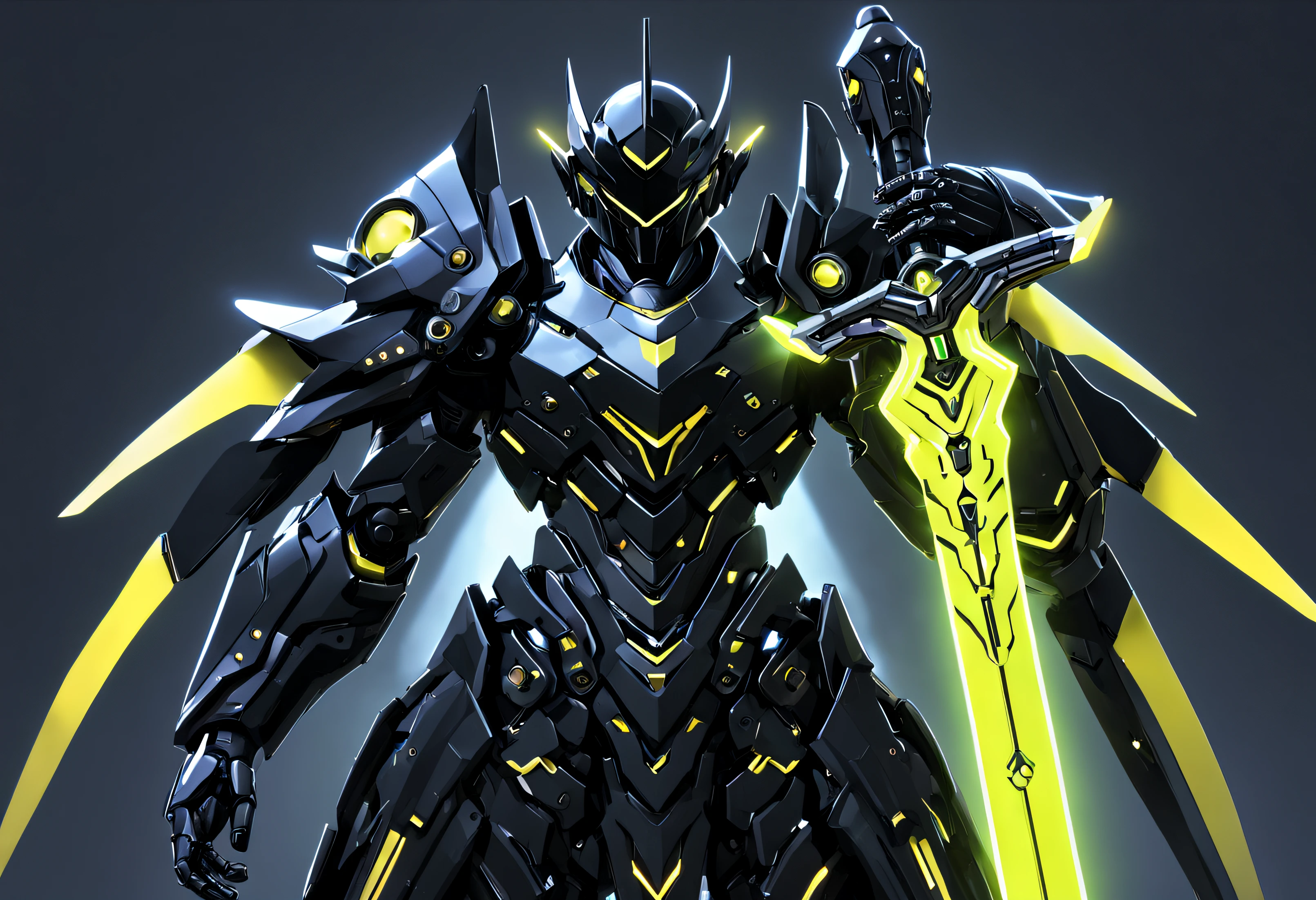 1man. male, solo, wearing black tech armor, holding glowing tech weapon infront of him, holding glowing tech sword, robot wings, simple glowing background , HD, masterpiece, best quality, hyper detailed, ultra detailed,