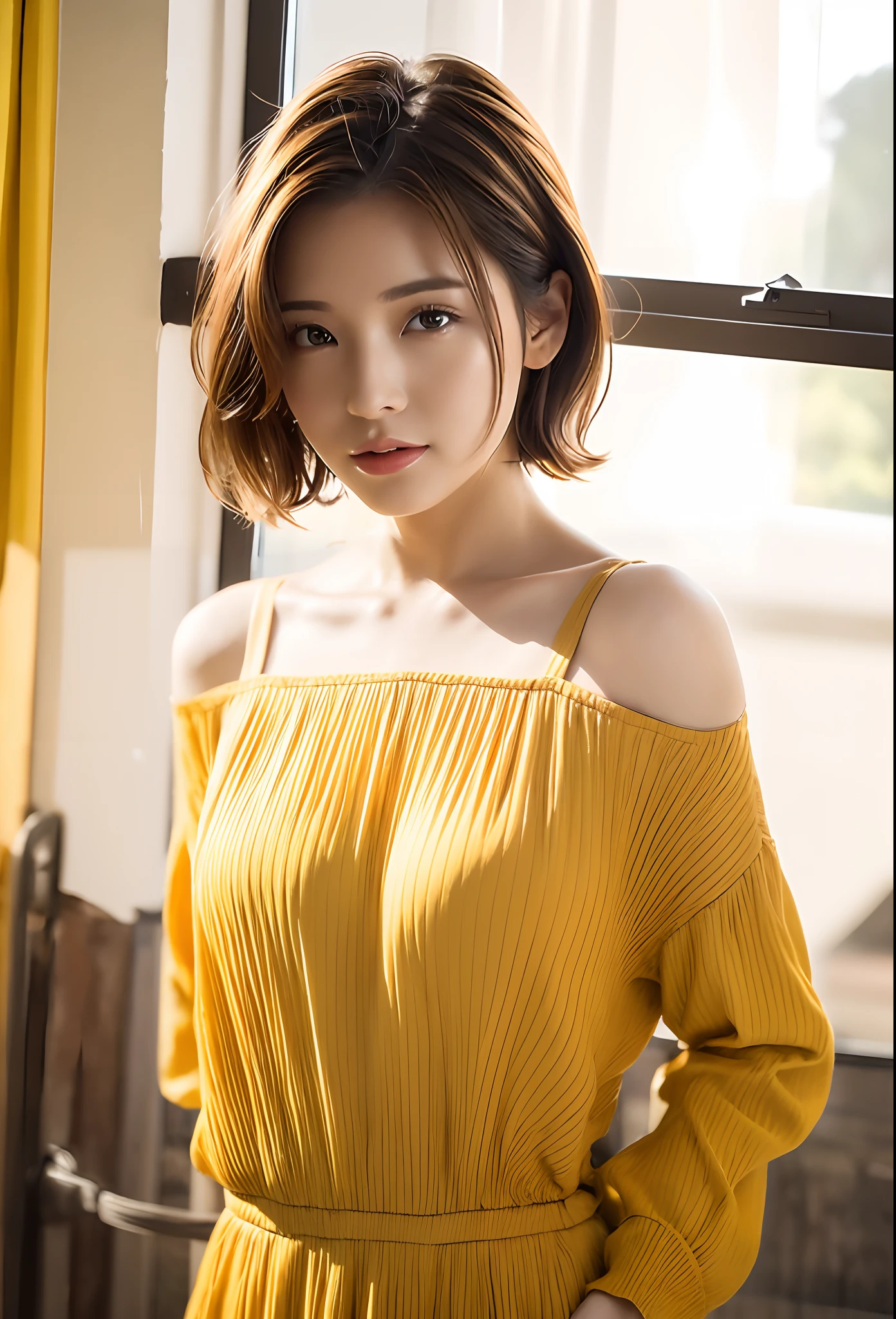 ((Best quality, 8k, Masterpiece :1.3)), 1girl, smiling, full body, slim face, Pretty woman, (Dark brown hair), full length dress :1.1, Ultra-detailed face, Detailed eyes, Double eyelid, blur background, slim face, city, outside, street,