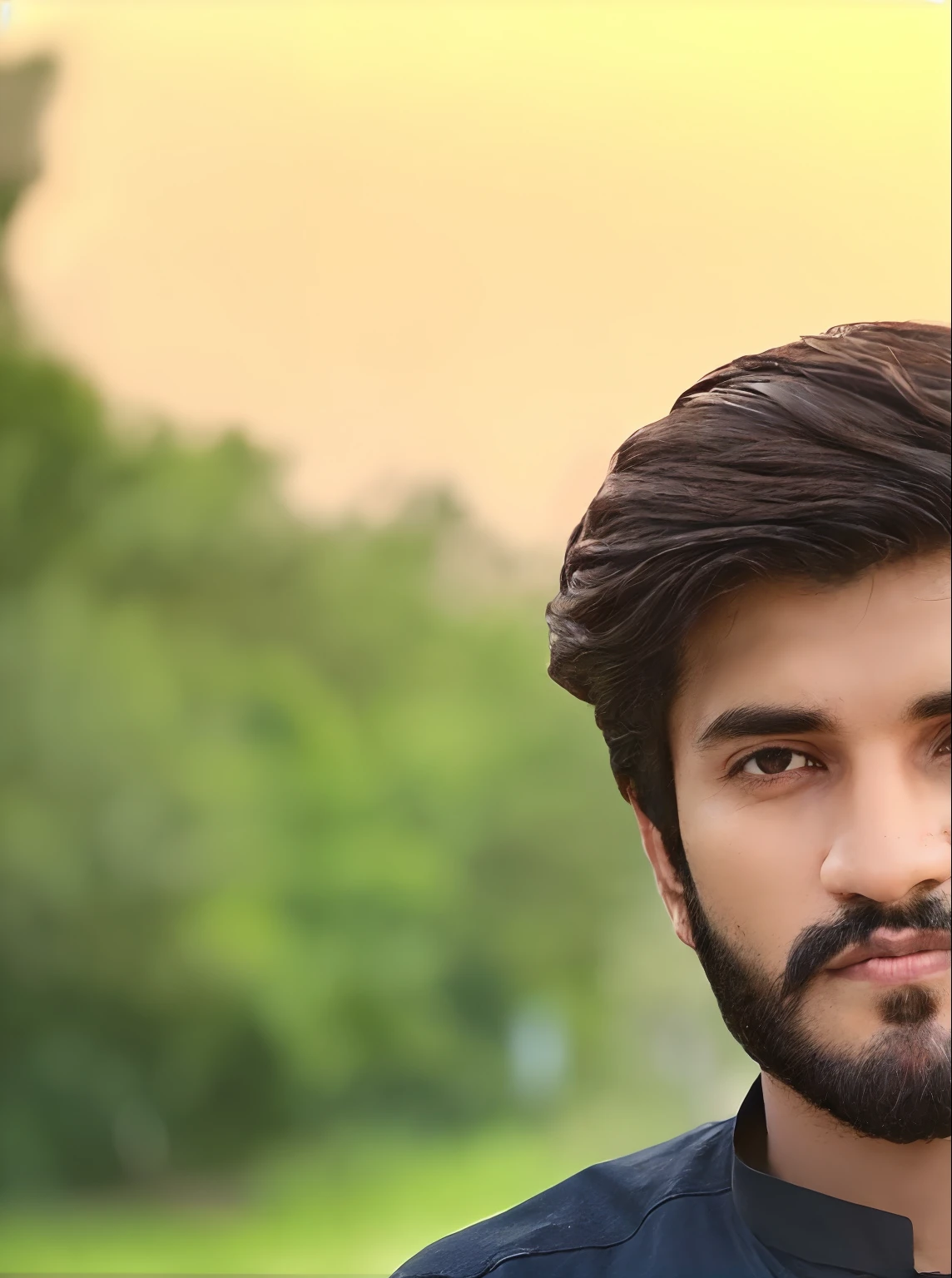 araffe man with a beard and a black shirt standing on a train track with coffee, handsome man, with a beard and a black shirt, handsome male, attractive and good looking, very attractive man with beard, kyza saleem, khyzyl saleem, mid shot portrait, portrait shot, an afghan male type, handsome face and realistic face 8k ultra