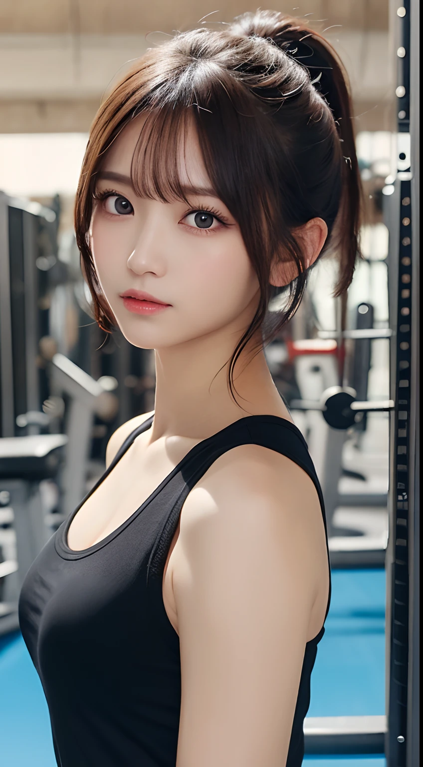 masutepiece, Best Quality, Illustration, Ultra-detailed, finely detail, hight resolution, 8K Wallpaper, Perfect dynamic composition, Beautiful detailed eyes, Cute Fitness Wear, Natural Color Lip,20 years girl,Perfect and beautiful face,sports gym