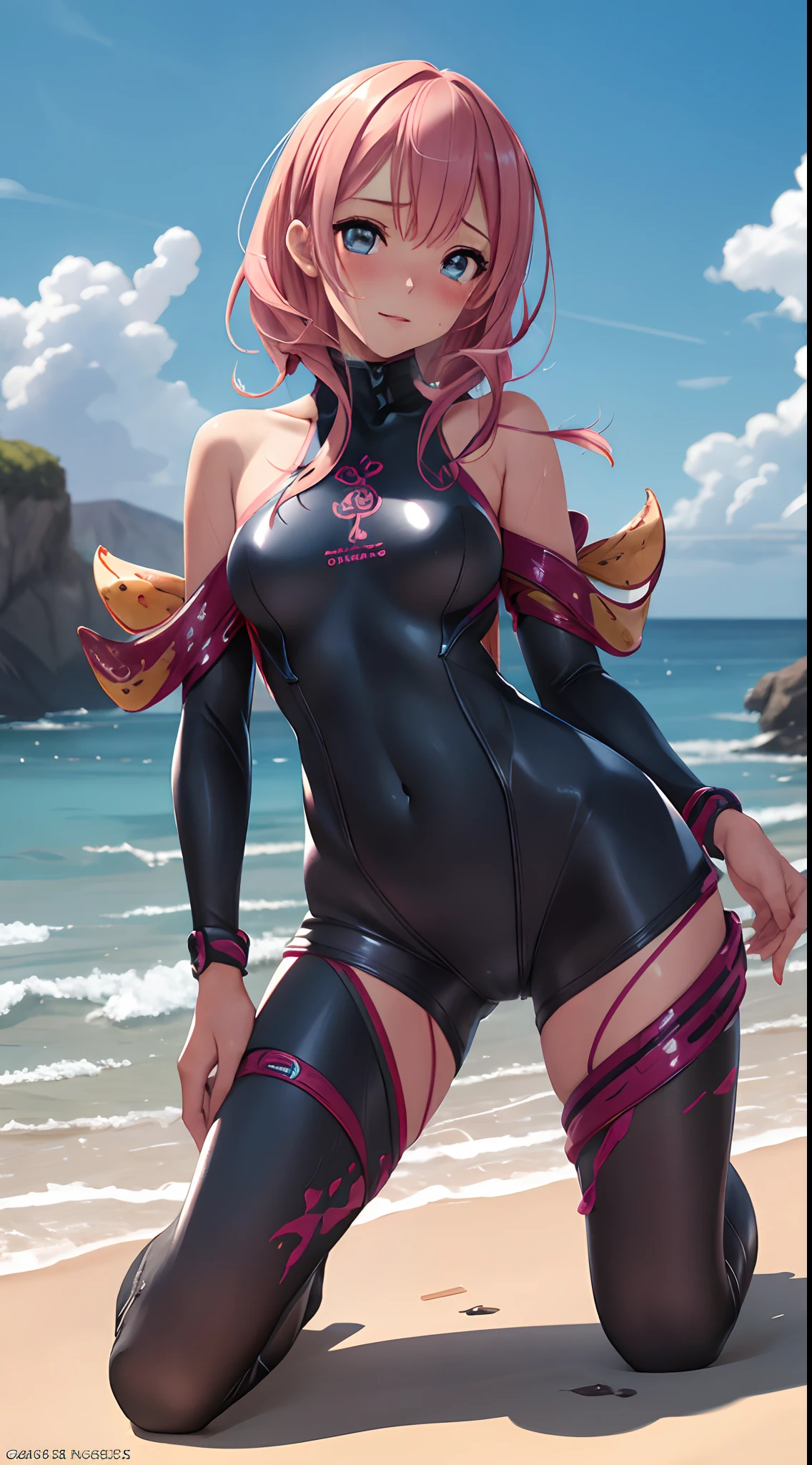 (Best Quality, masutepiece, hight resolution:1.2), Ultra-detailed, (Realistic:1.37), Vivid colors, nffsw, Studio Lighting, Sharp Focus,Physically Based Rendering
Girl standing on the beach in uneven sunshine, The texture of the sand is visible under her feet. She wears a unique bodysuit with skin exposed only in the chest and groin area, Made of tentacles. Tentacle bodysuit tangled in her body, Some of them are stretched forward, spreads her legs. Tentacles are inserted into her . Her short hair is fluttering in the wind, And her face is blushing with an expression of both crying and ecstasy. Images are captured in high resolution and vivid colors, View all details、Make it look like a realistic masterpiece. Lighting is carefully set to create a studio-like effect, With a sharp focus on the girl and the tentacles.