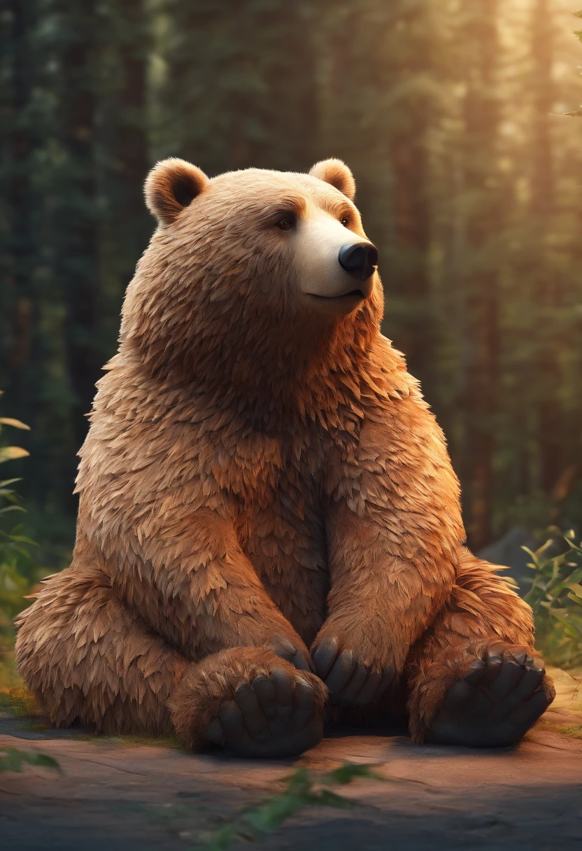 brave bear sitting like animal, by it self