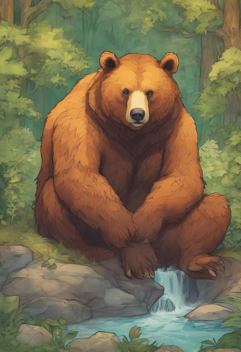 ultra-detailed, masterpiece, masterwork, high quality, best quality, hdr, (nature, night, waterfall), posted on e621, (by hioshiru), nsfw, male, solo, (brown body bear), hairy bear, (nude, chubby body), sitting, dynamic angle, ((micropenis, foreskin, perfect balls))