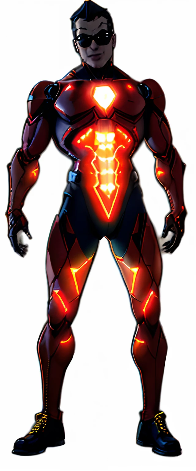 Arsonist supervillain man creating explosions, vestindo um traje preto, granadeiro, aviator glasses, tactical bodysuit, inspired by DC's firefly villain