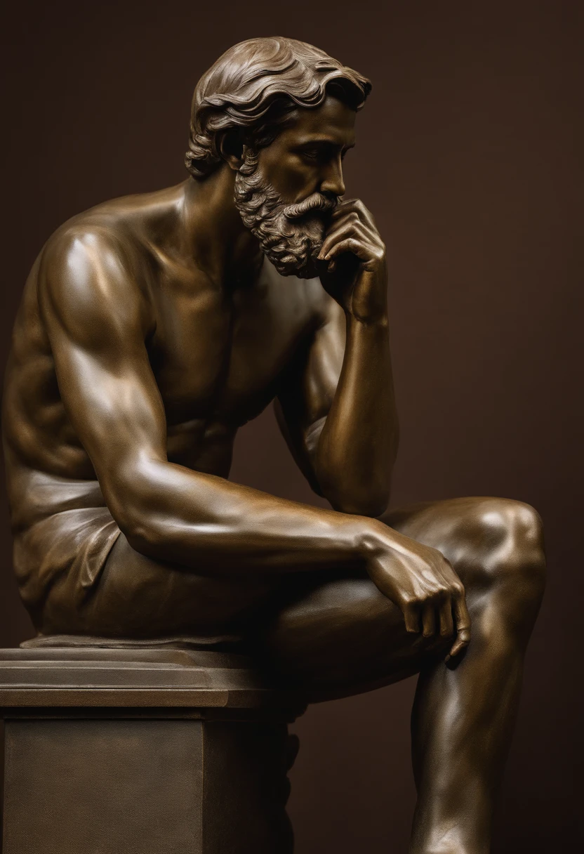 Stone statue of a man bowing, Sitting, high quality, Simple Background