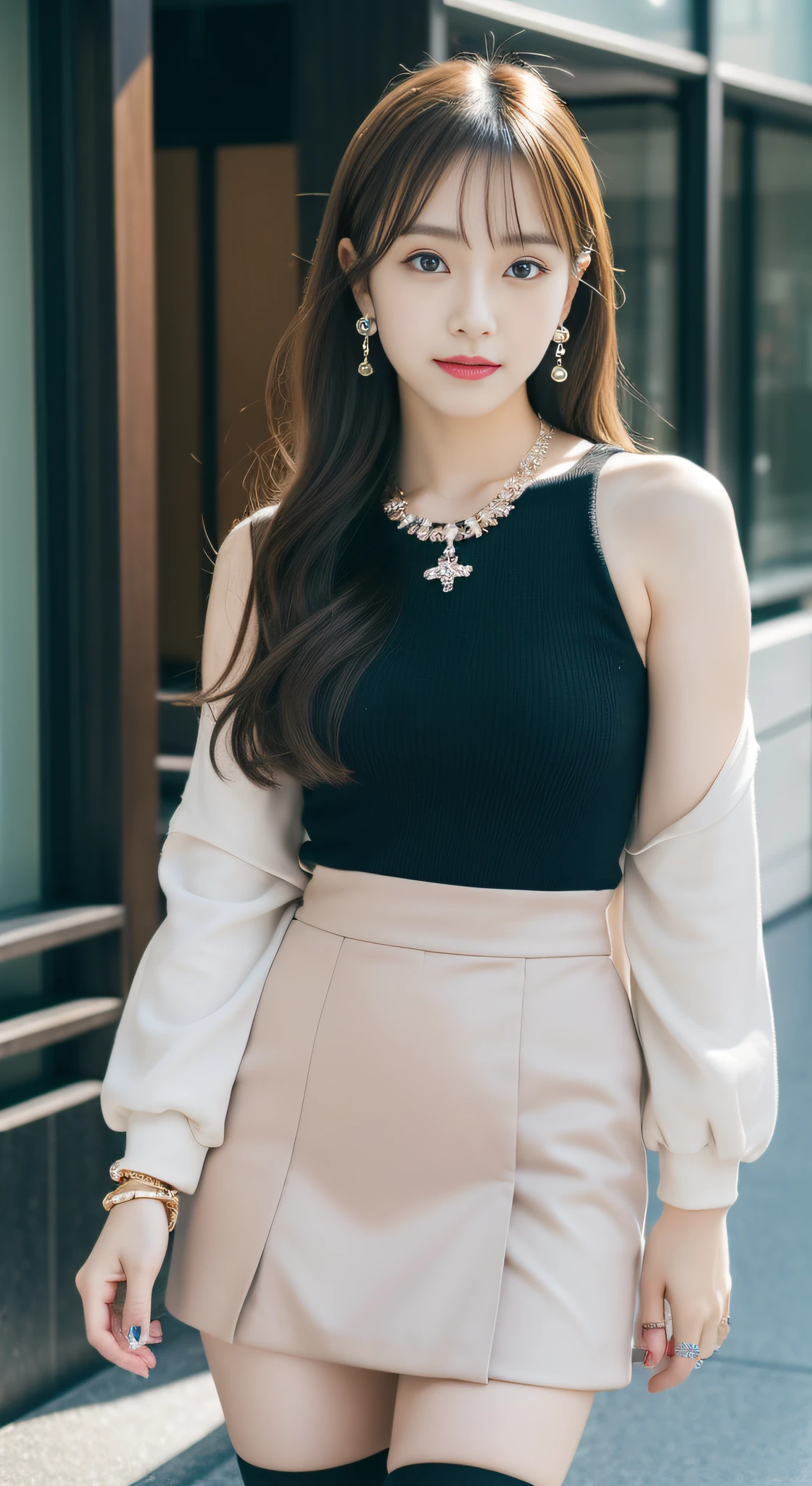 (((8Very high resolution in K, high detailing, highly accurate, masutepiece))),Photography & realistic atmosphere,shinny skin,Beautiful skin,fine-grained white skin,Detailed face,Detailed eyes、Dark green eyes,Very pretty eyes,Detailed lips、Glossy pink sheen,Very beautiful face,Very well-formed face、Lifelike face,shiny beautiful lips,Beautiful eyebrows,Delicate Makeup,(((8K,very high res, high detailing, High Definition, masutepiece))),Japan idle,韓国アイドル,Very beautiful woman,Very beautiful girl,Ornaments that match beautiful fashion(((high-detail,high detal,masterpiece,Simple and elegant ornaments,a necklace,Bracelets, the ring, piercings,))),Adornments designed to the smallest detail,Summer Fashion,Photograph the whole body, Beautiful girl with very beautiful Japan,17-year-old aut girlo is too beautiful in Japan Perfect proportions、Well-formed fingertips、18 year old beautiful woman, Namie Amuro was influenced,Fashion influenced by Namie Amuro,18-year-old woman in Amla90Wearing the trends of the times,micromini skirt,Wear black platform boots,City of Shibuya