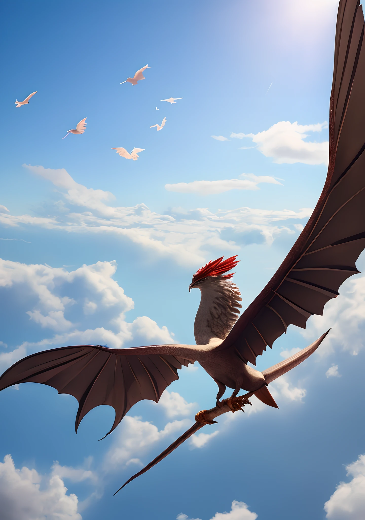 A good-natured dragon with wings on a beautiful background horizontally