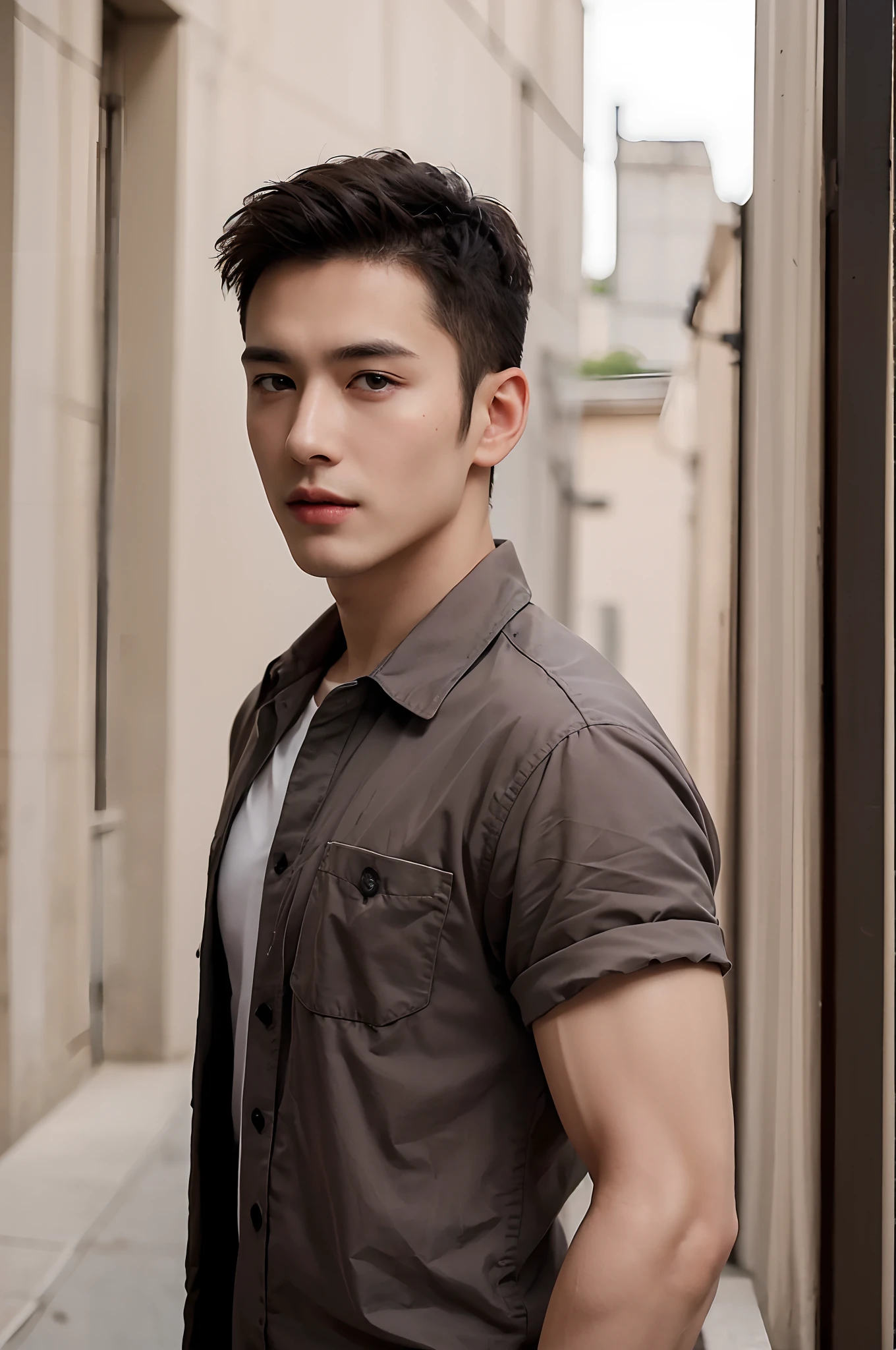 A male,primitive, Masterpiece, ultra fine photos, Best quality, Ultra-high resolution, Realistic, Sunny, full-body portraits, Amazing man, Dynamic posture, exquisite face, Vibrant eyes, Very detailed background, Detailed face, detailed tidy background, Gorgeous, High detail skin, Realistic skin details, Visible pores, Clear focus, volume fog, 8K UHD, Digital SLR, High quality, filmgrain, Fair skin, Realism,(((Handsome man:1.4)))