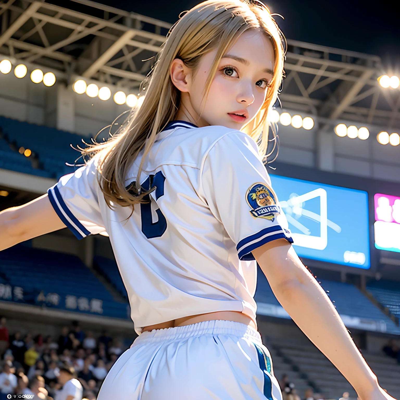 Three Girls, Long Hair, High resolution, Blushing, Open your mouth, (Cat ears:1.3), Pink eyes, (Baseball uniform:1.3), (Yellow helmet:1.3),(Playing Baseball:1.5),
(Starry Sky:1.6),Masterpiece, (From below:1.4)