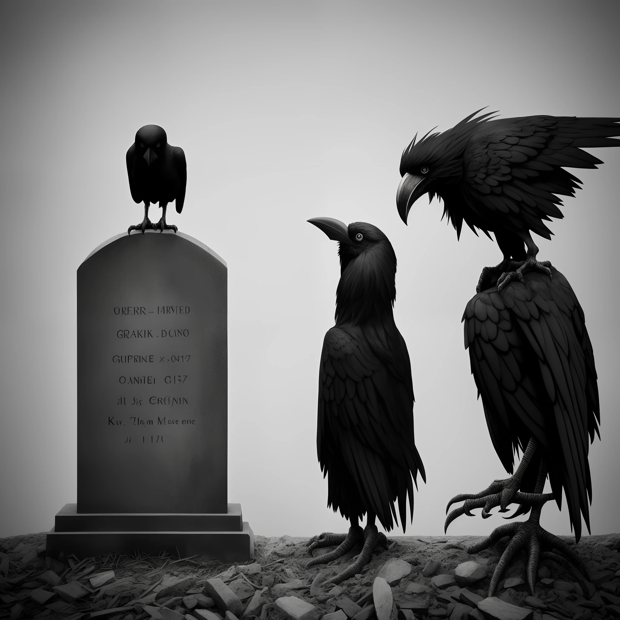grave talk black and white simple monster and crow