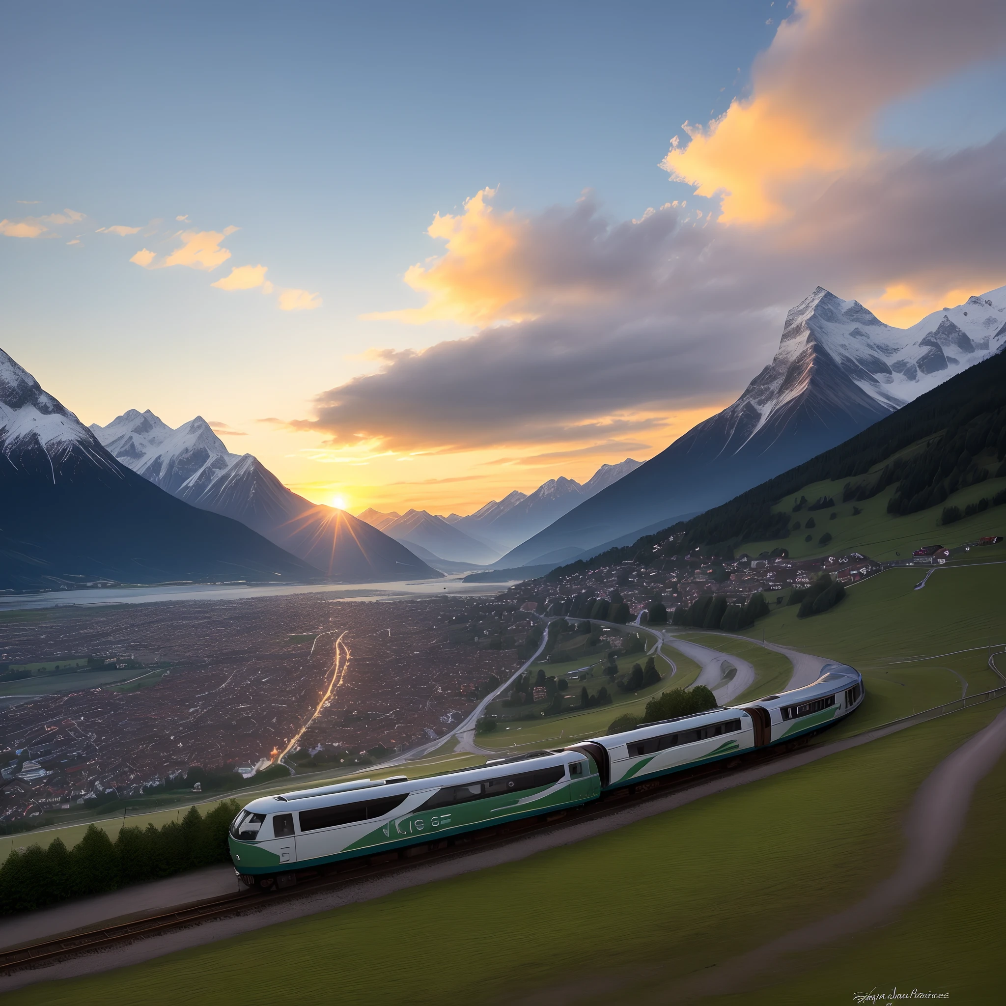 Berge,Zug,Sonnenuntergang, Klares wetter see autos