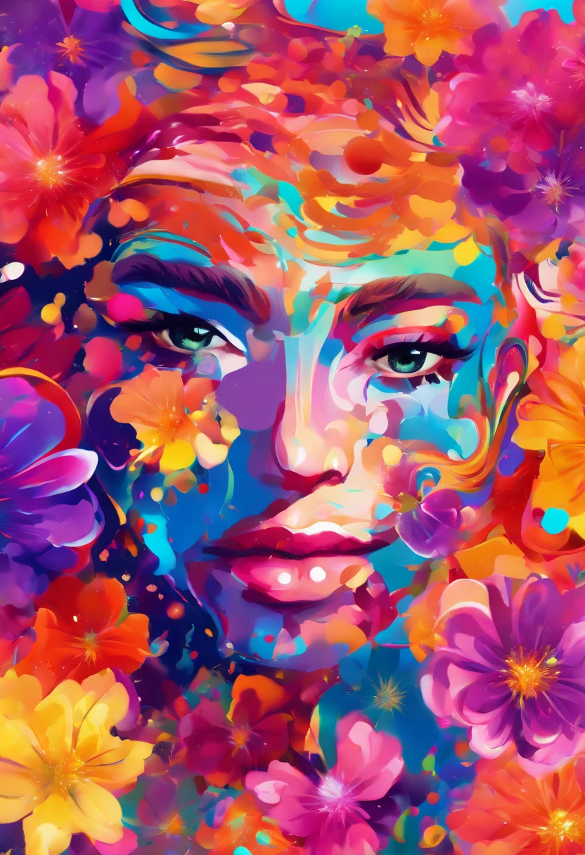 ((of the highest quality, 8K,Raw photo)), (Realistic, Photorealistic: 1.37), (Face Focus: 2.1), Woman in silhouette、30-years old、BREAK、Cosmos flower、Cosmos confetti、colourfull、fumo