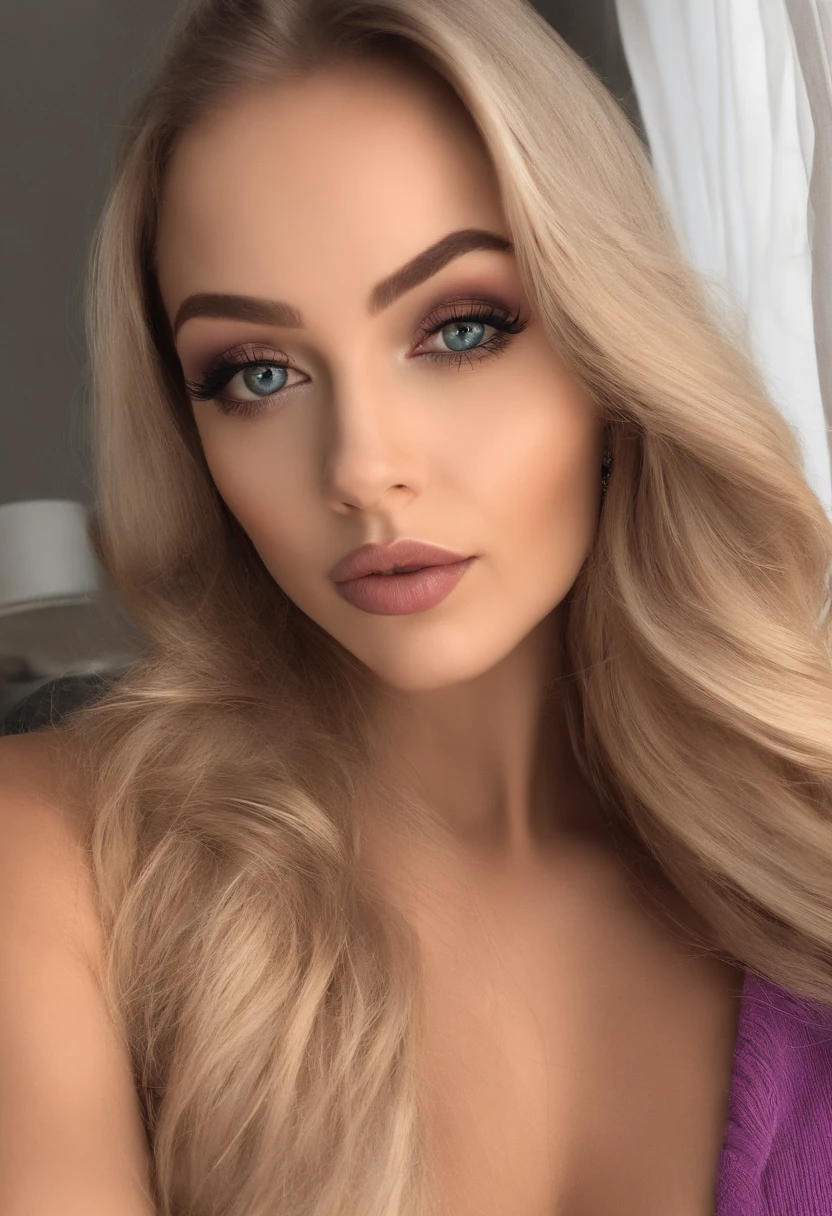 woman with spicy clothes, Sexy girl with blue eyes, portrait sophie mudd, portrait corinna kopf, blonde hair and large eyes, Selfie einer jungen Frau, Augen im Schlafzimmer, Violet Myers, ohne Make-up, Natural makeup, Blick direkt in die Kamera, Gesicht mit Artgram, dezentes Make-up, Stunning full body shot, im Schlafzimmer, Spaltung