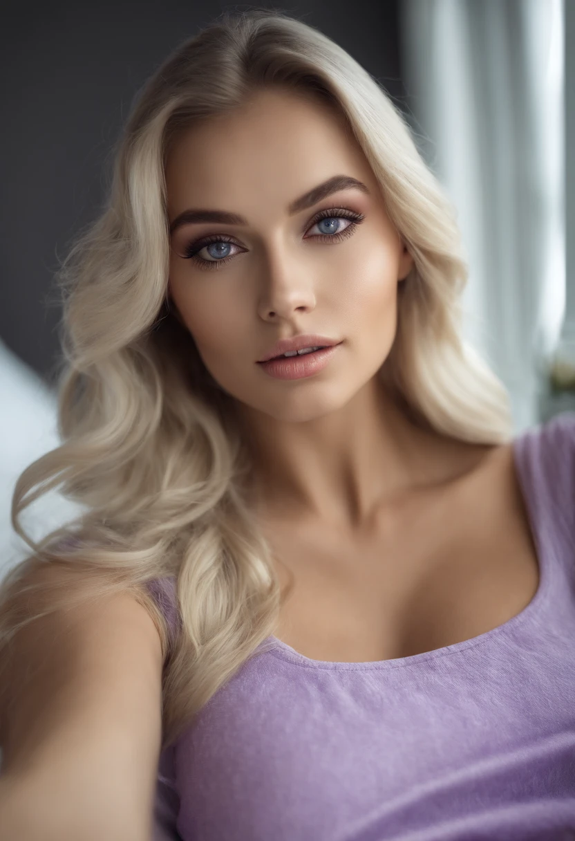 woman with spicy clothes, Sexy girl with blue eyes, portrait sophie mudd, portrait corinna kopf, blonde hair and large eyes, Selfie einer jungen Frau, Augen im Schlafzimmer, Violet Myers, ohne Make-up, Natural makeup, Blick direkt in die Kamera, Gesicht mit Artgram, dezentes Make-up, Stunning full body shot, im Schlafzimmer, Spaltung