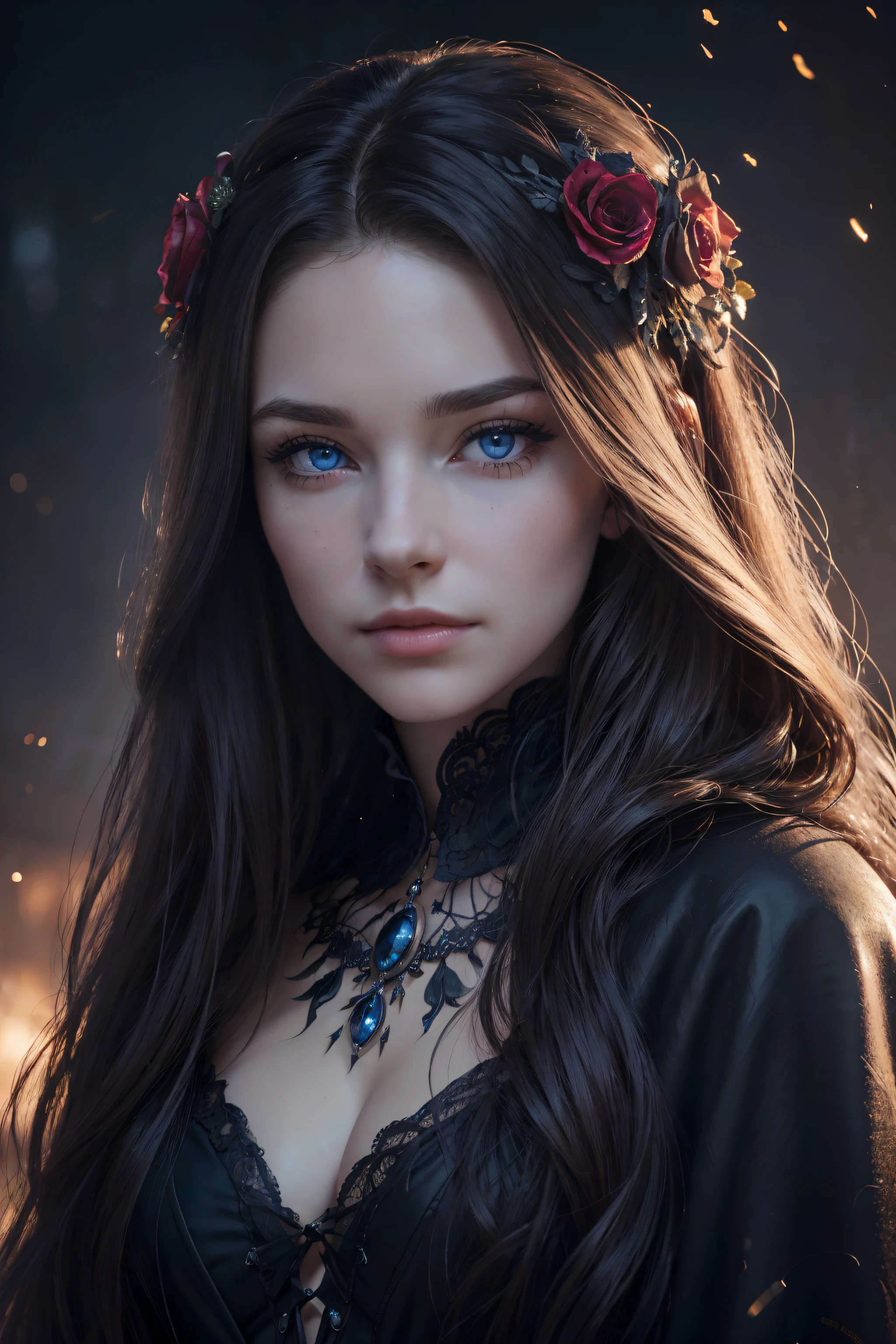 (best quality,4k,8k,highres,masterpiece:1.2),ultra-detailed,(realistic,photorealistic,photo-realistic:1.37),intricate clothing,flowy hair,blue eyes,queen of the dead,grim reaper,women,female figure,beautiful detailed eyes,long eyelashes
