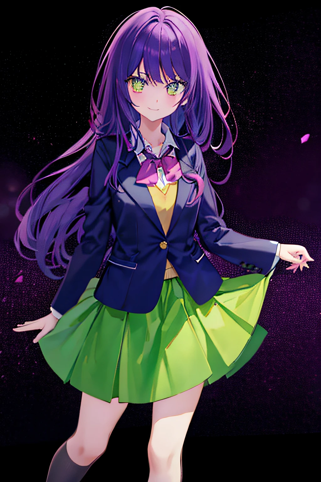 purple color  hair、Long、yellow-green eyes、High school students、blazers、Cute little girl s
