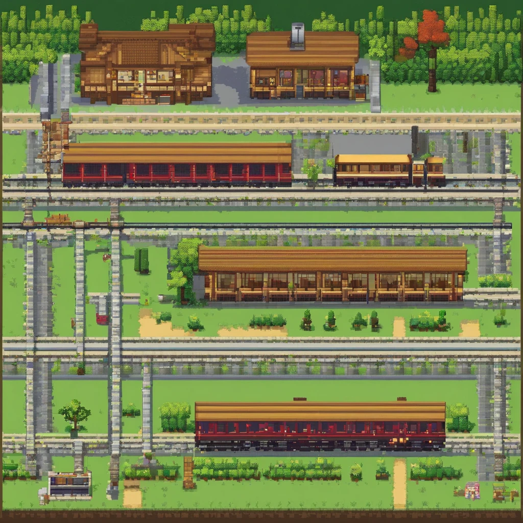 Town building game pixel picture game material Railway