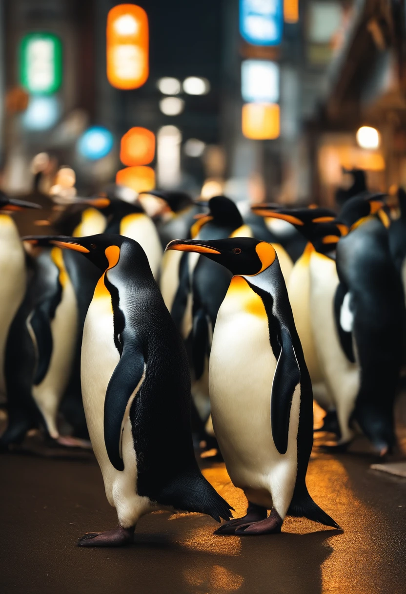Penguins eating ice cream in the streets of Shibuya