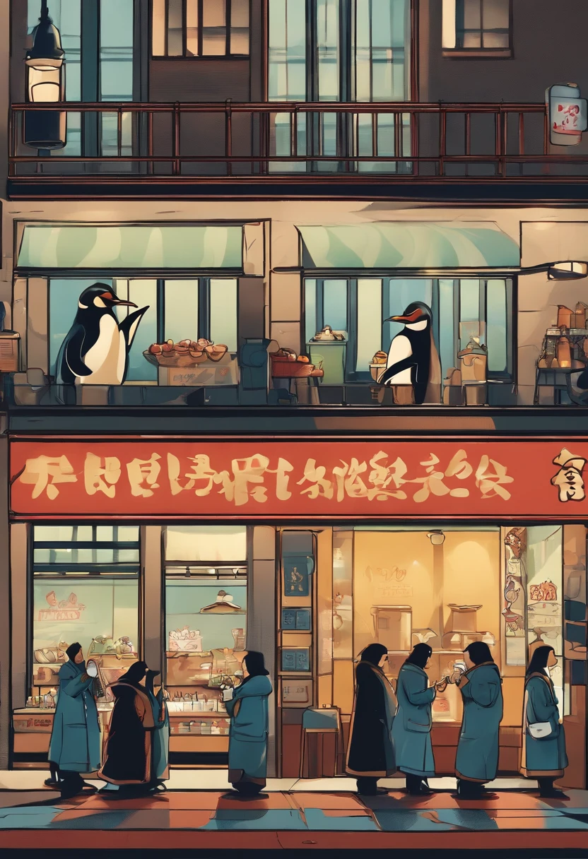 Penguins eating ice cream in the streets of Shibuya