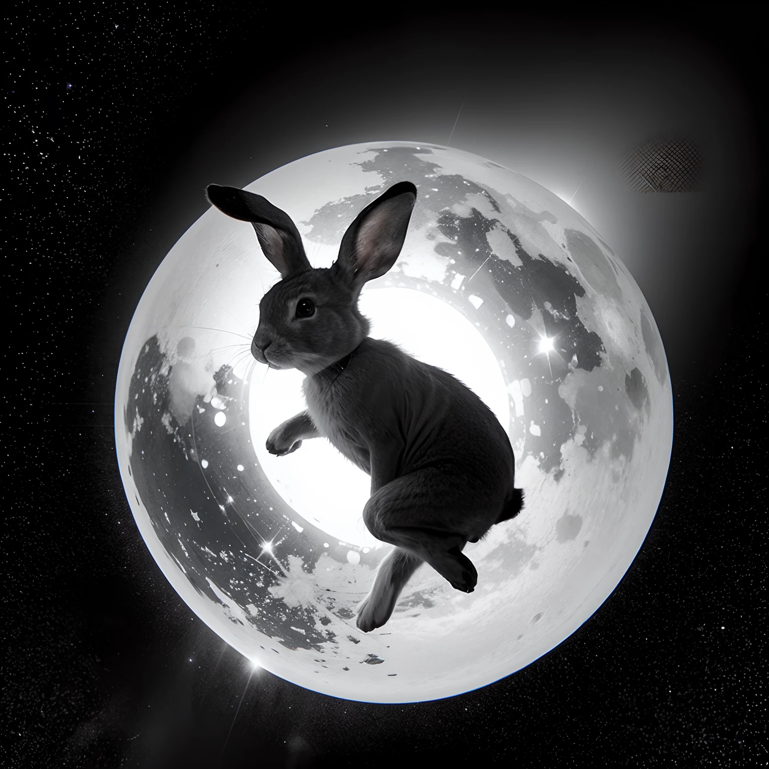 Rabbit monochrome floating on a star