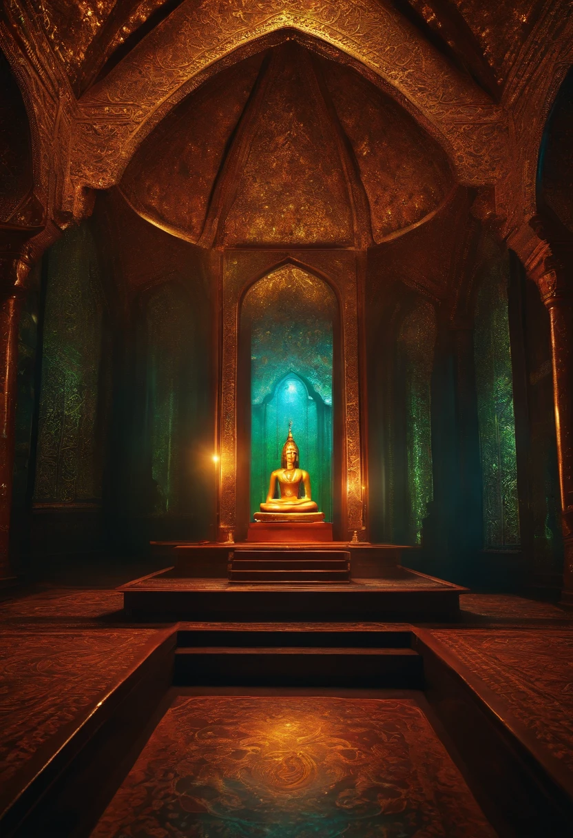 Create a room of a sacred shrine, Biomechanicals, estranho, assustador, mistic, Pesadelo, cores muito brilhantes, light particles, com luz brilhante, Mshiff, Arte do papel de parede, Papel de parede UHD