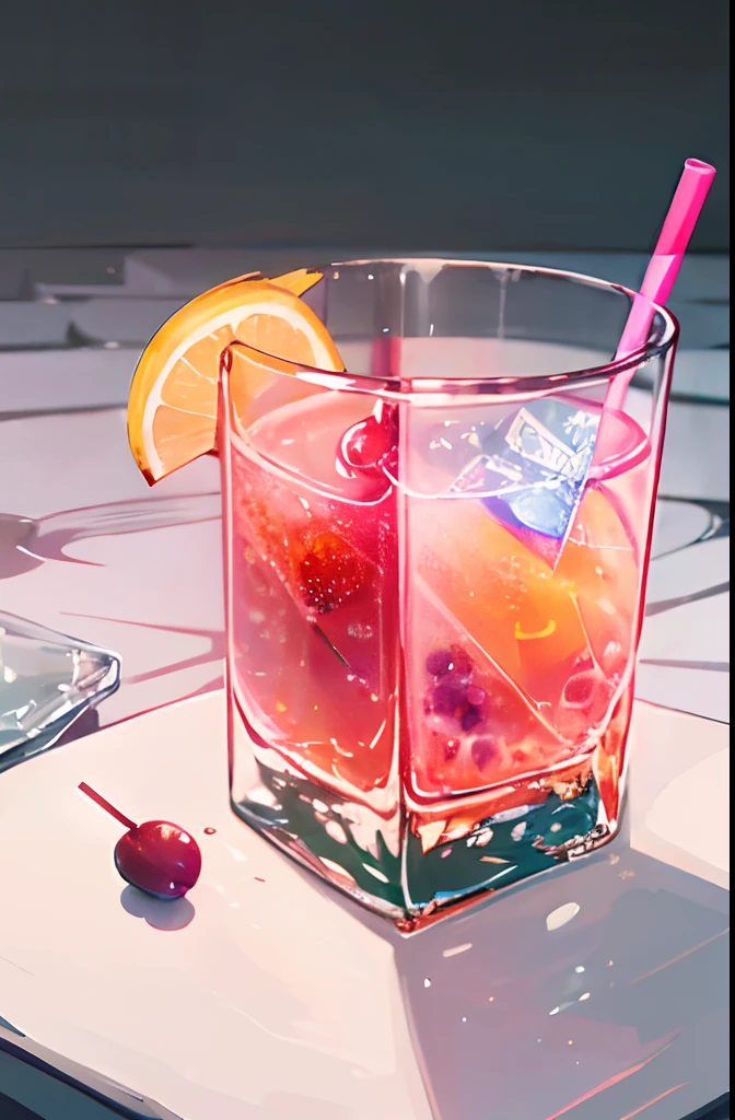 Grape juice、Grapes、Scoop、Ice cubes、soft drink、Vertical cup、very cool、There are colorful straws and ice cubes、White background、central