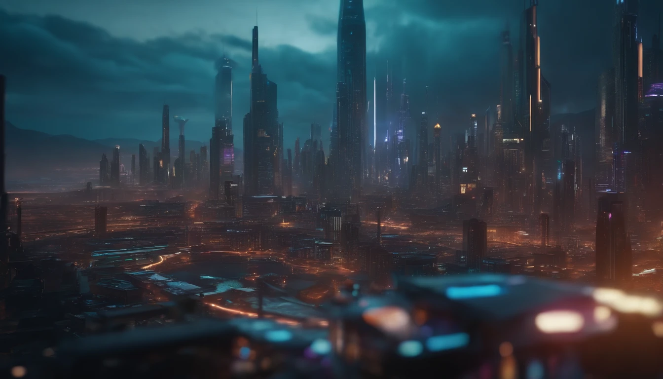 3D-rendering, ESCRITORIO cyberpunk, Macro panorama, ((wide panoramic wallpaper, 4k high definition, Realistic))