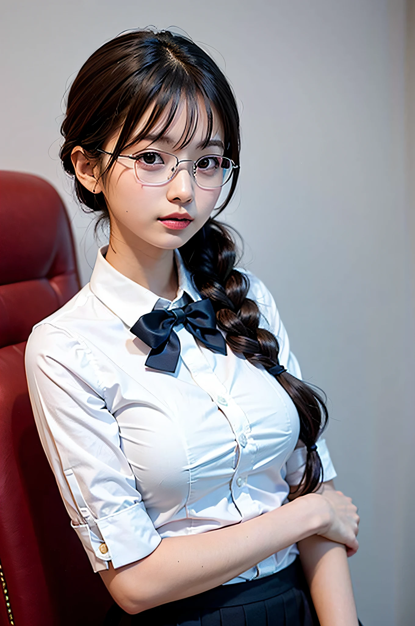 1girls,Sit on a comfortable sofa....,Open your legs...,Wear glasses,Thai School Uniform,
