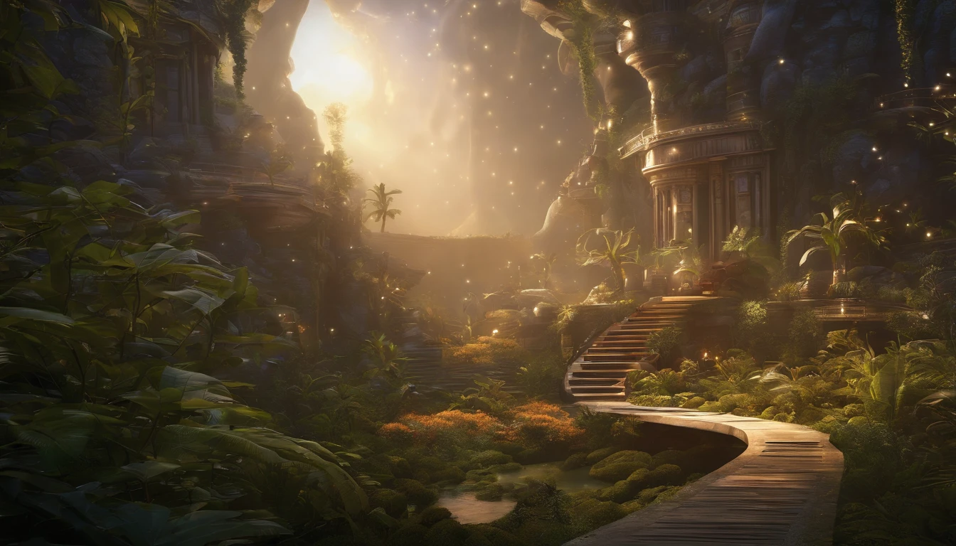 Create a Biomechanical Sanctuary, estranho, assustador, Pesadelo, cores muito brilhantes, light particles, com luz brilhante, Mshiff, Arte do papel de parede, Papel de parede UHD, alta qualidadem textura ultrarealista
