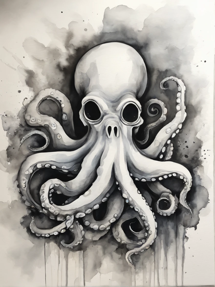 a gorgeous blonde busty woman naked on the riff lay down with an octopus between her legs. photo art boudoir, photo in black and white. contrast, award winner