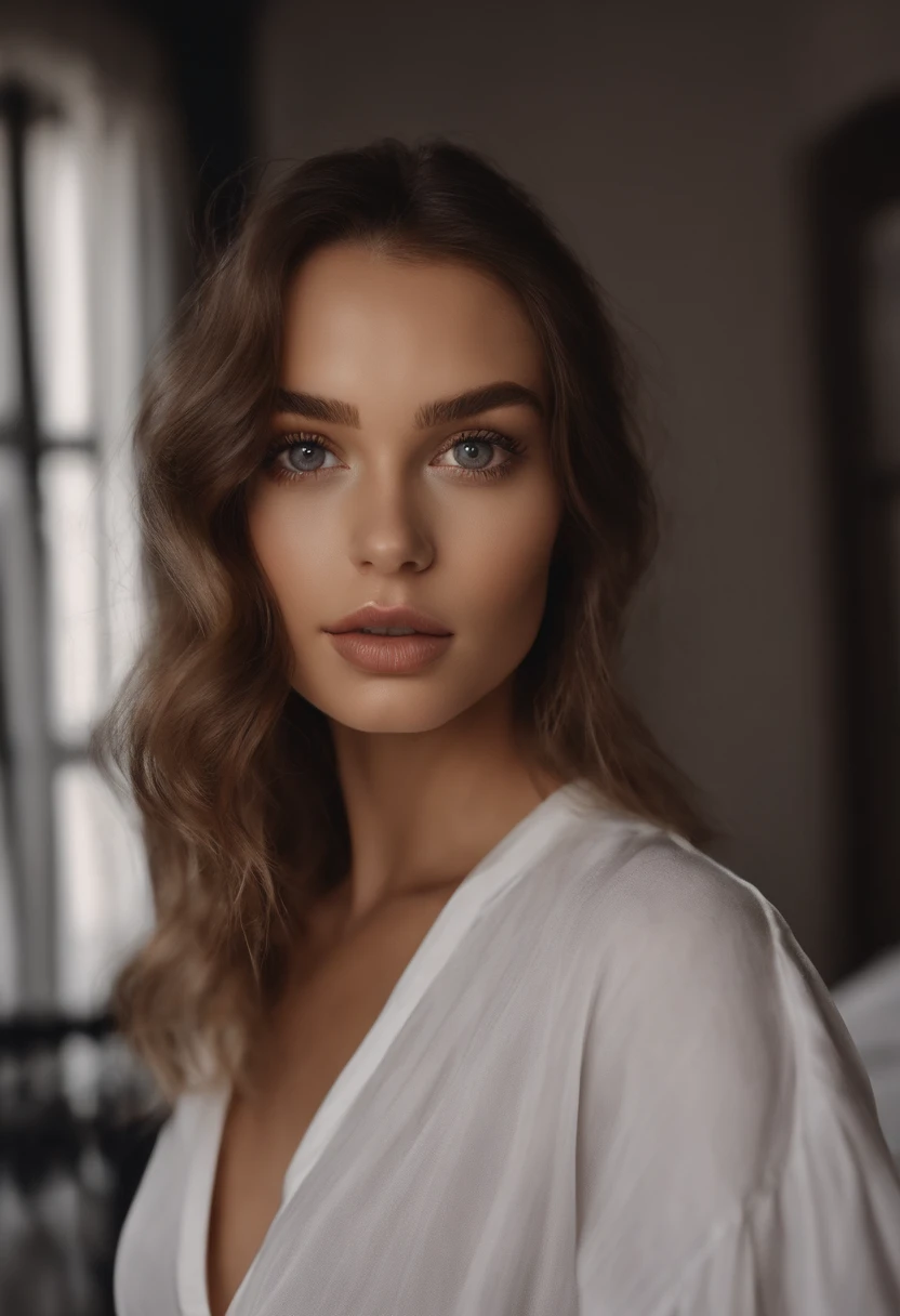 Wife of a large number of men , fille sexy aux yeux bruns, Portrait Sophie Mudd, cheveux bruns et grands yeux, selfie of a young woman, Yeux de chambre, Violet Myers, sans maquillage, maquillage naturel, looking straight at camera, Visage avec Artgram, Maquillage subtil, Superbe photo de visage complet, dans la chambre, clivage, ultra realist