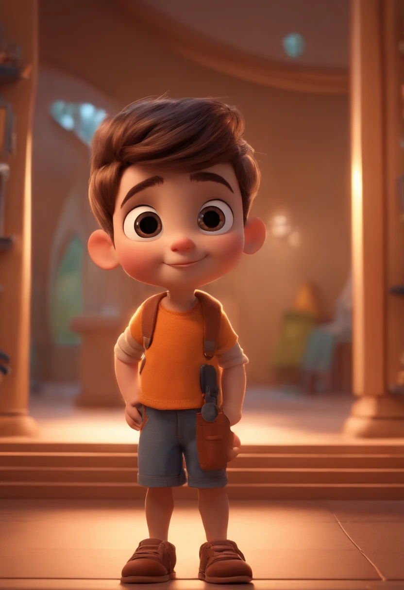 a happy cute ??? standing short hair, vestindo uma fantasia espacial, , fundo branco, barnet, Tom, Estilo Pixar, ....3d, desenhos animados, rosto detalhado, asymmetrical 16k