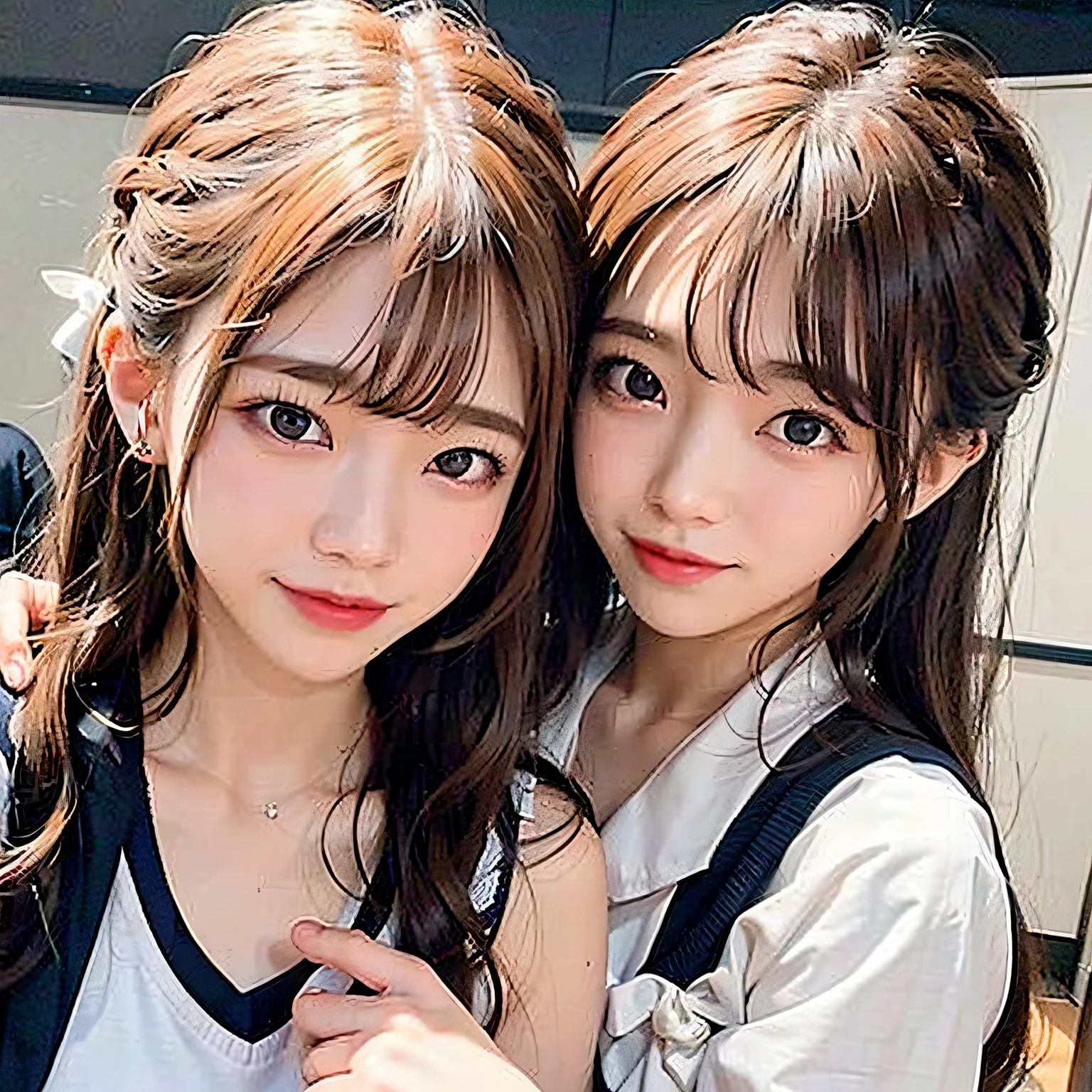 , 2girls, 　Twintail hairstyles, student clothes、a sailor suit、bow ribbon、