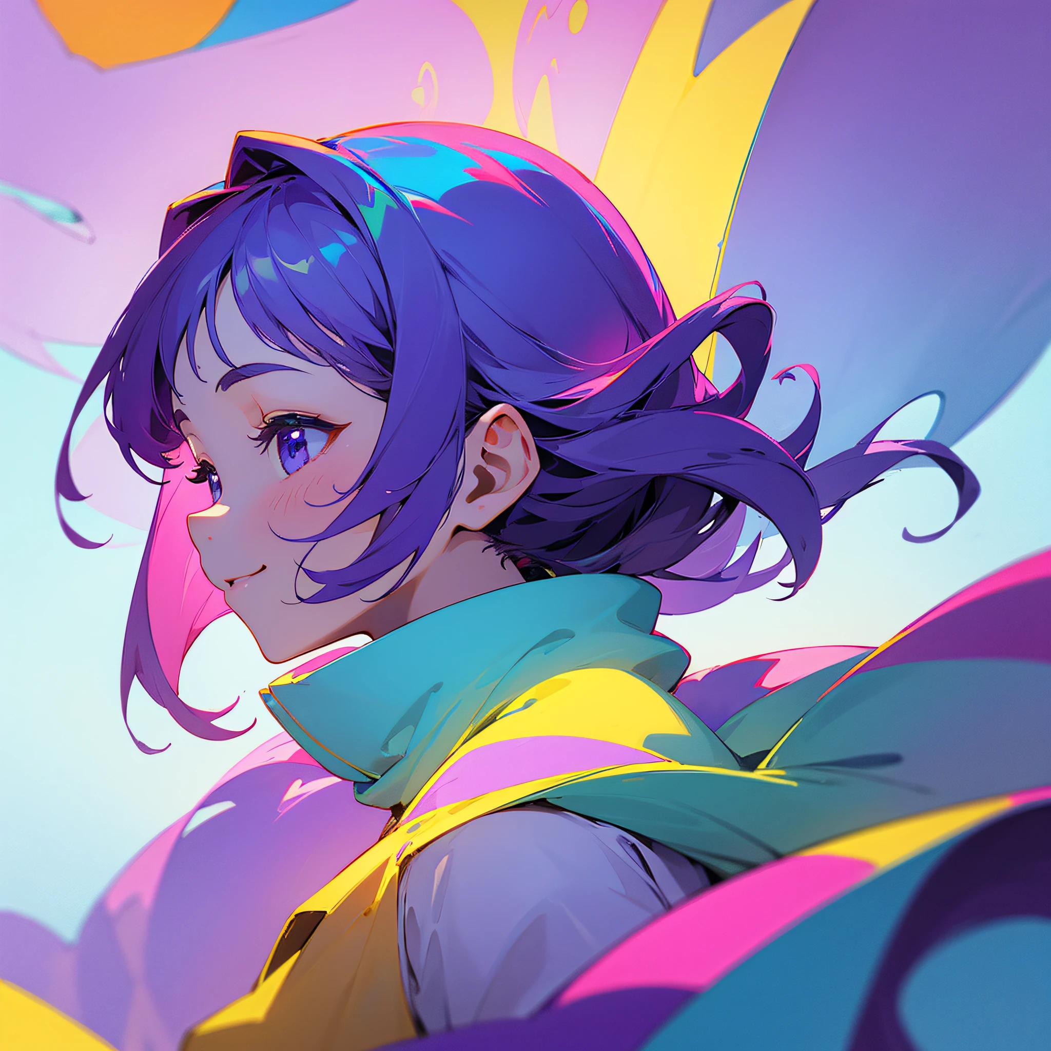 ​masterpiece、top-quality、4K、1girll、profile、illustratio、colourfull、white backgrounid、enticing、Colorful、Smile、Purple hair