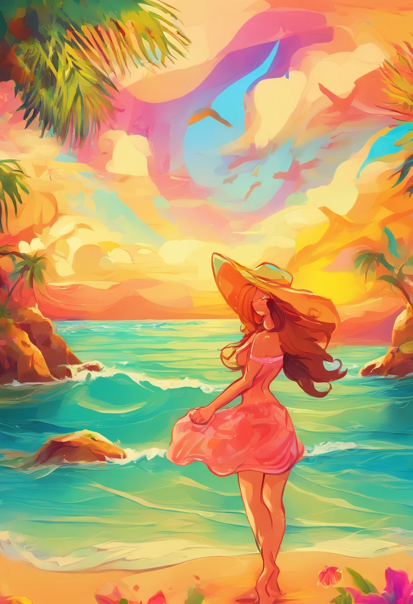 The prompt: ibiza sea, beach, island, sexy girl, beautiful detailed eyes, beautiful detailed lips, extremely detailed face, long eyelashes, sand, crystal-clear water, golden sunset, soft waves, gentle breeze, tropical paradise, vibrant colors, sun-kissed skin, bikini, relaxed and confident posture, alluring gaze, silky hair, palm trees, seashells, exotic flowers, playful atmosphere, the sound of seagulls, cocktail in hand, summer vibes, tranquil escape, blissful moment, picturesque view, high-res masterpiece:1.2, vivid colors, HDR, beach photography, warm and inviting lighting.