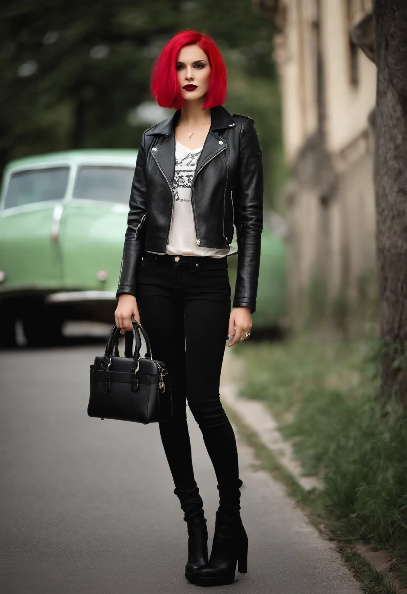 Cool and mysterious bob or short bob that suits women in girly and punkish leather fashion