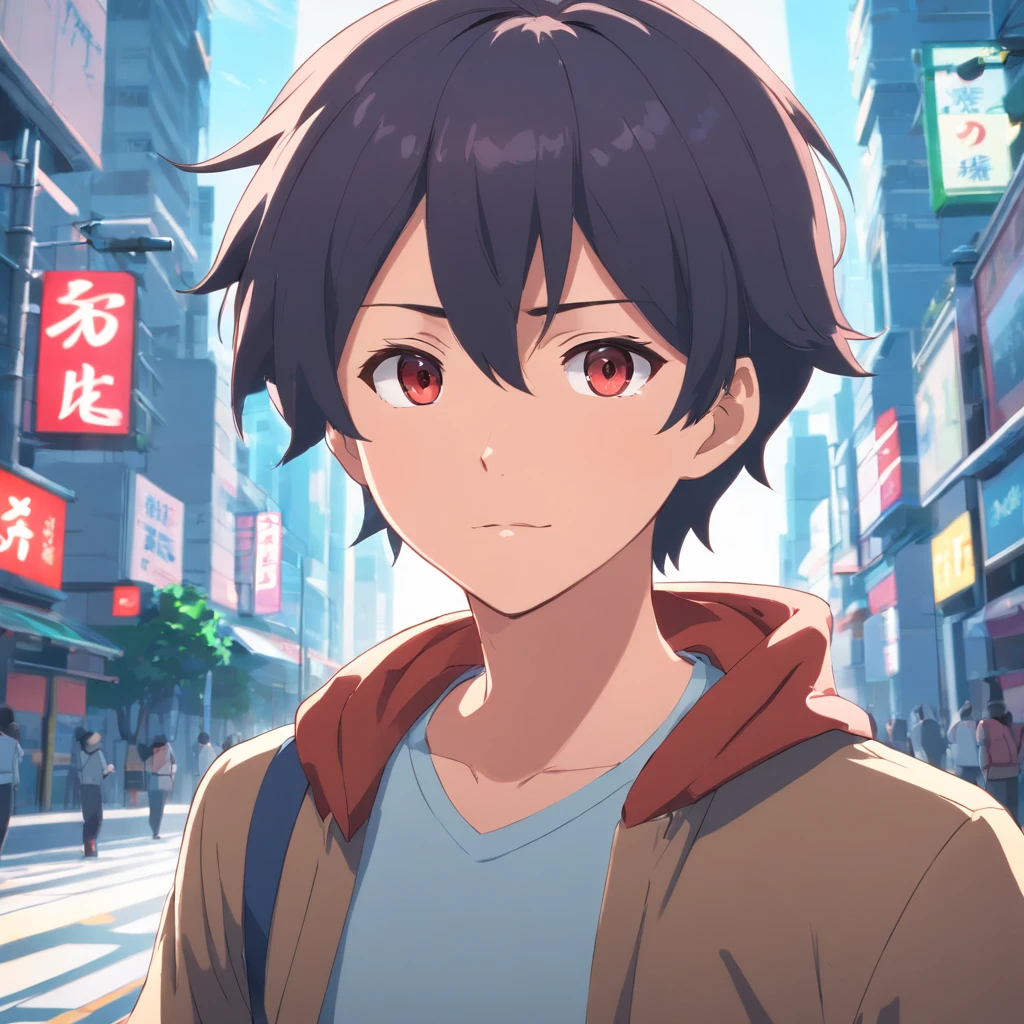 alta qualidade, Ultra Detalhado, homem com capuz preto, Face behind the camera，Head facing the camera, Ultra foto Realsisim, Olhos vermelhos, cabelos brancos, na estrada, Standing,Red nuerons running around the neck ,1:1 ,face ,anime boy face