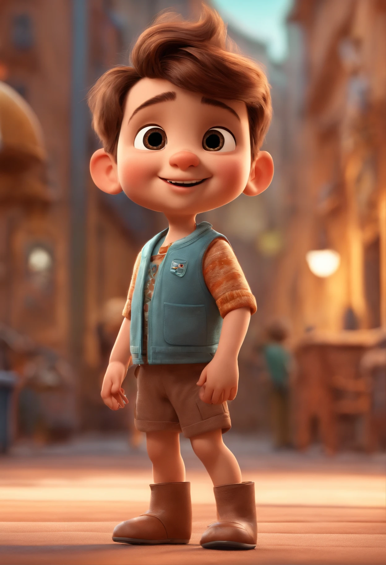 a happy cute kid standing short hair, vestindo uma fantasia espacial, , fundo branco, barnet, Tom, Estilo Pixar, ....3d, desenhos animados, rosto detalhado, asymmetrical 16k