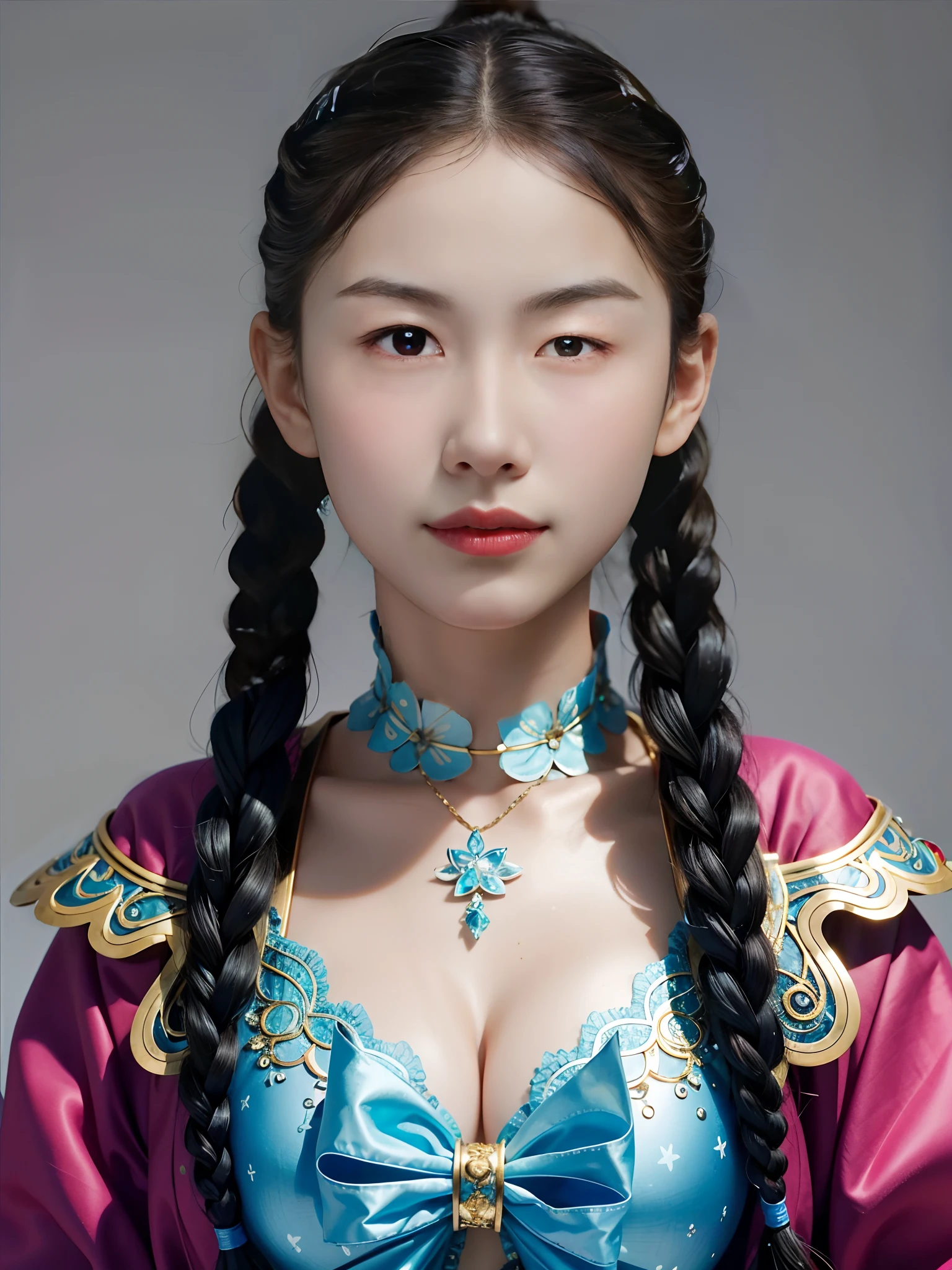 1个Giant Breast Girl,The hair is very messy,|blue eyes,Very nice long hair,Twist braids,Very nice and beautiful face,Shiny and shiny beautiful skin,独奏,hyper qualit,hard focus,filmgrain,超高分辨率,tmasterpiece,Sparkling beautiful details crystal clear light blue eyes